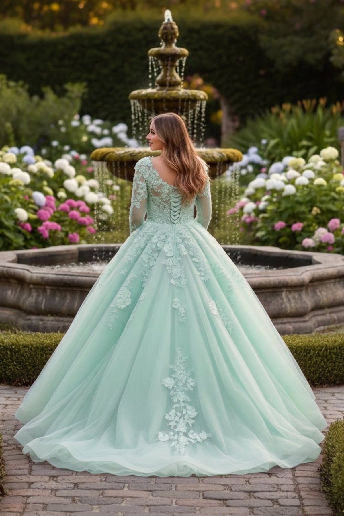 Rosalia Charming Ball Gown Long Sleeve Quinceañera Dress With Floral Lace