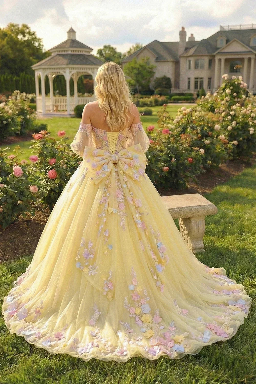 Belinda Charming Ball Gown Cold Shoulder With Sheer Long Sleeve Quinceañera Dress With Floral Lace