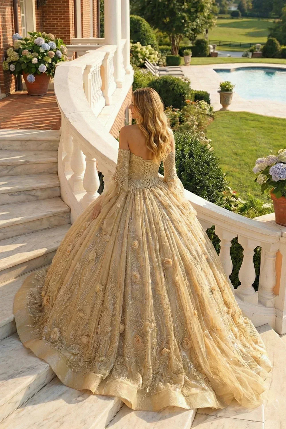 Marisol Off-the-shoulder Tulle Quinceañera Dress With 3D Floral & Glitter