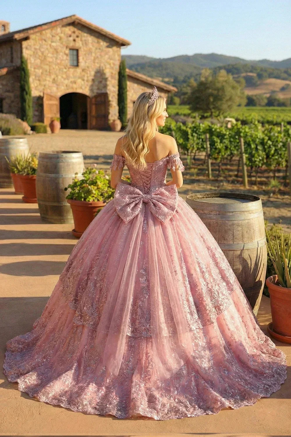 Jacinta Elegant Ball Gown Cold Shoulder Quinceañera Dress With Floral Appliqued and bow