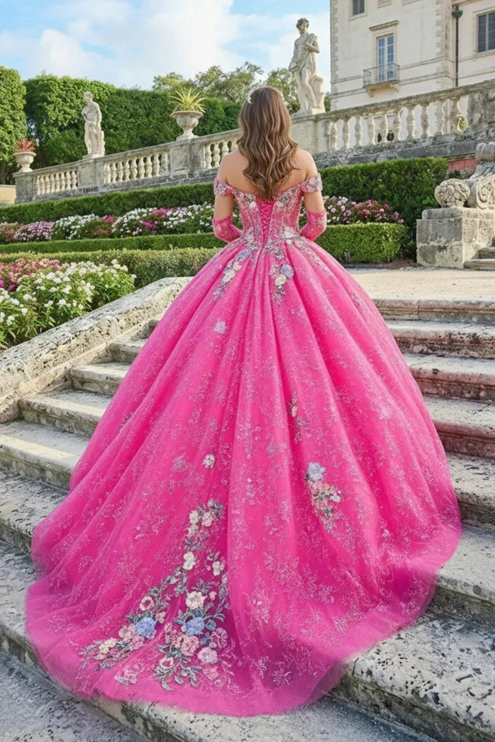 Rosabella Elegant Ball Gown Cold Shoulder Quinceañera Dress With Sheer Sleeves