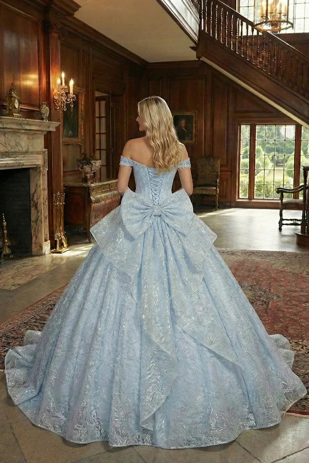 Julieta Layered Ruffled Ball Gown Cold Shoulder Quinceañera Dress With Embroidery and Bow