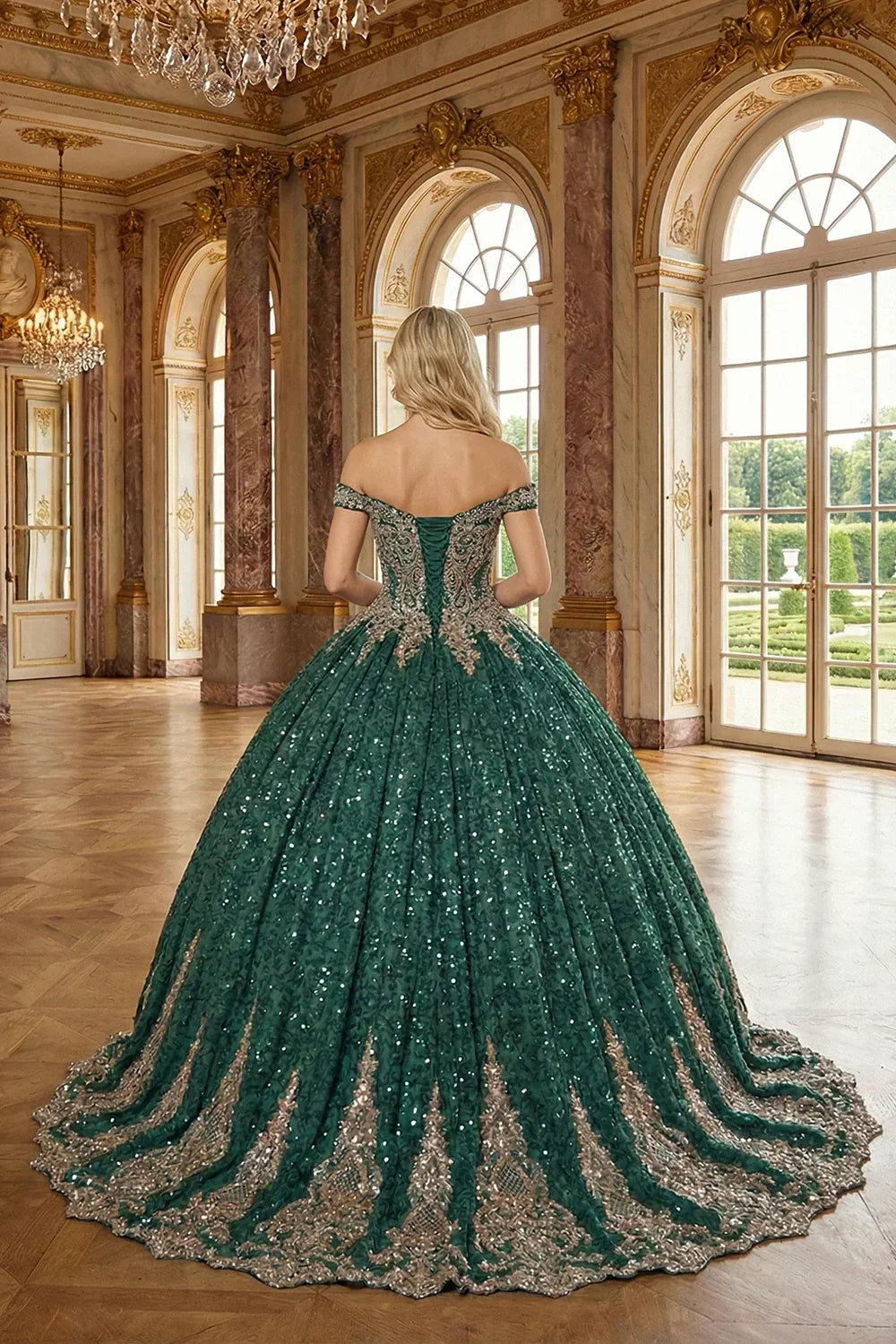 Leonora Luxurious Ball Gown Off-the-shoulder Tulle Quinceañera Dress With Intricate Lace & Glitter