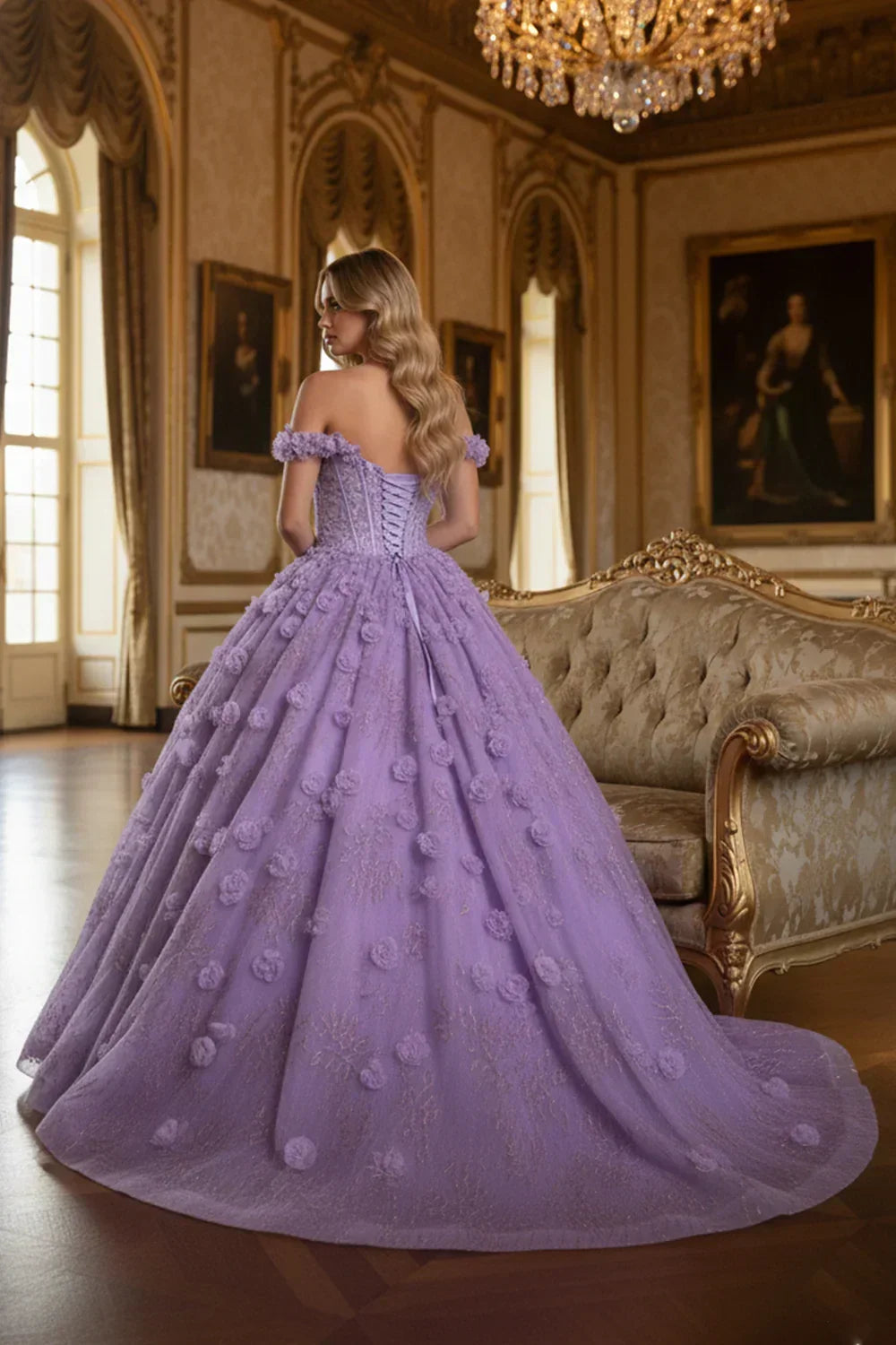 Oriana 3D Floral Ball Gown Off-the-shoulder Quinceañera Dress With Gold Accents