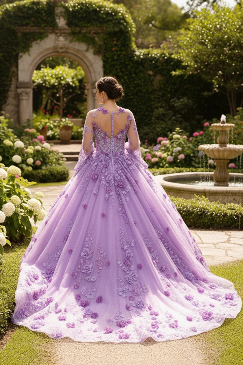 Antonella Charming Ball Gown Illusion Neck Quinceañera Dress With 3D Floral & Lace