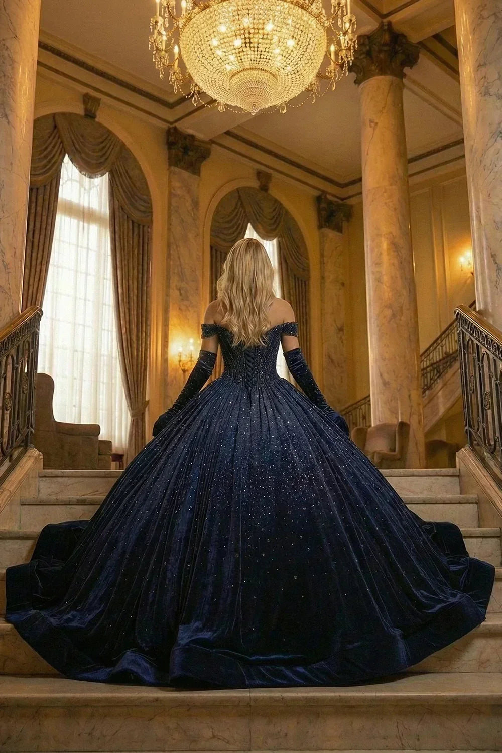 Lucero Luxurious Ball Gown Off-the-shoulder Quinceañera Dress With Glitter & Velvet