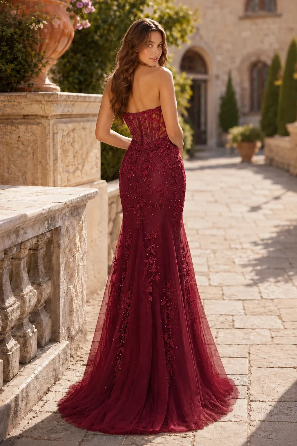 Nerissa Strapless Beaded Lace Mermaid Prom Dress with Slit