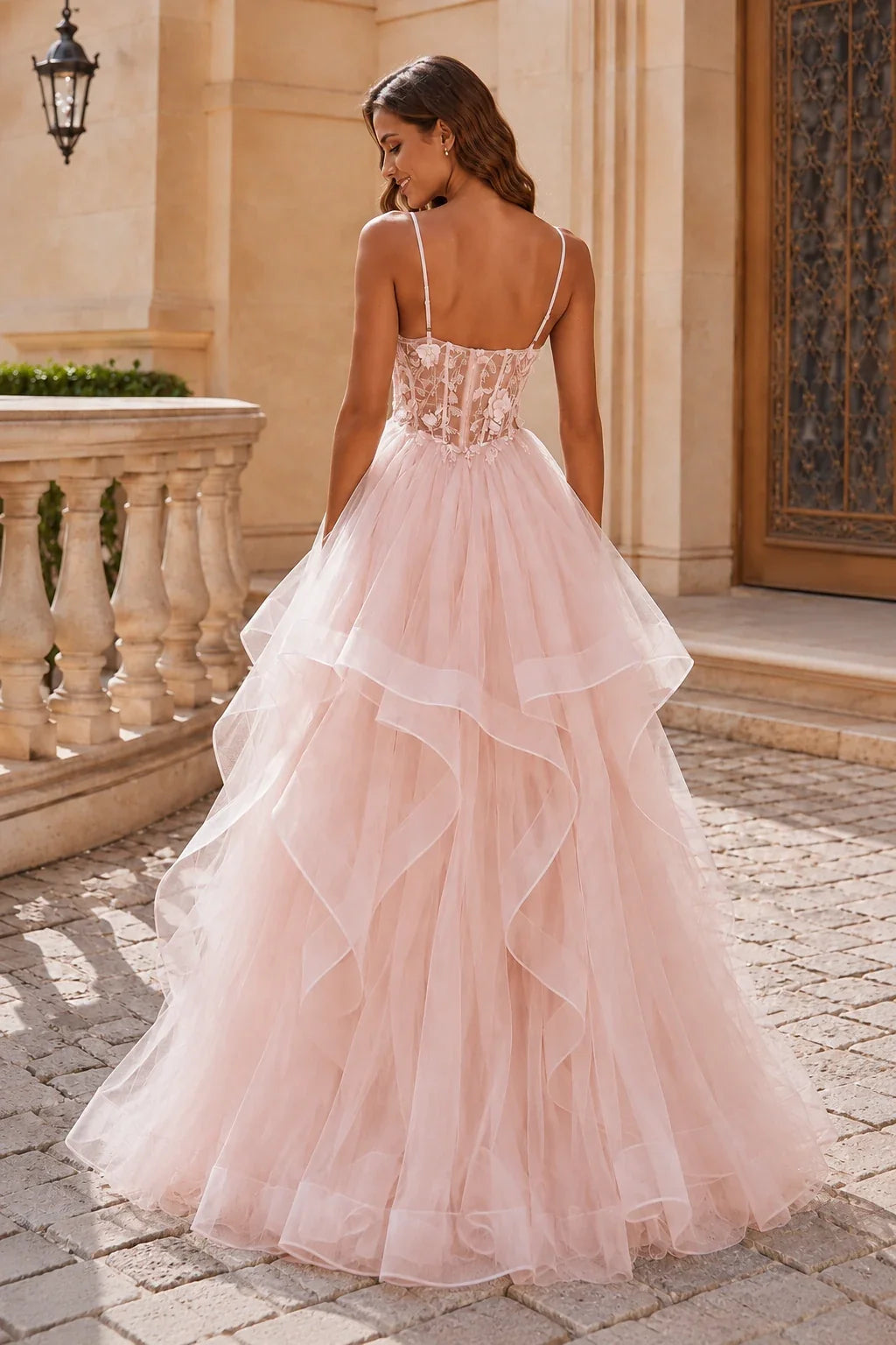 Isavella Light Embellished-Bodice Tiered Tulle Ball Gown Prom Dress