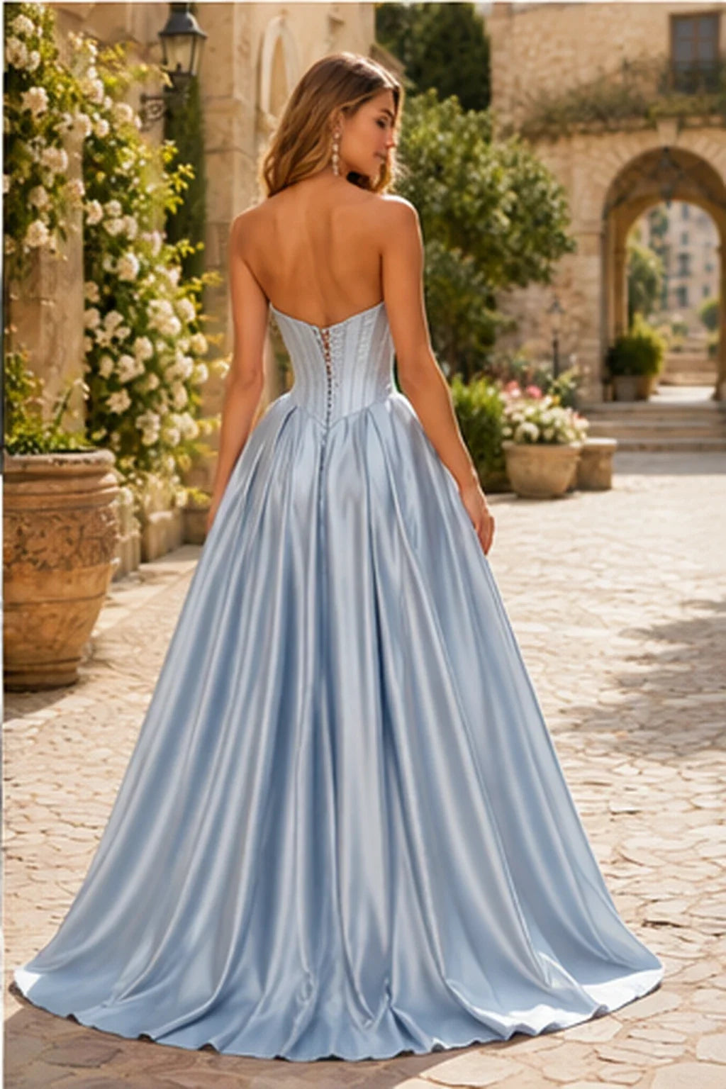 Kazaria Strapless Sweetheart Satin Ball Gown Prom Dress with Slit