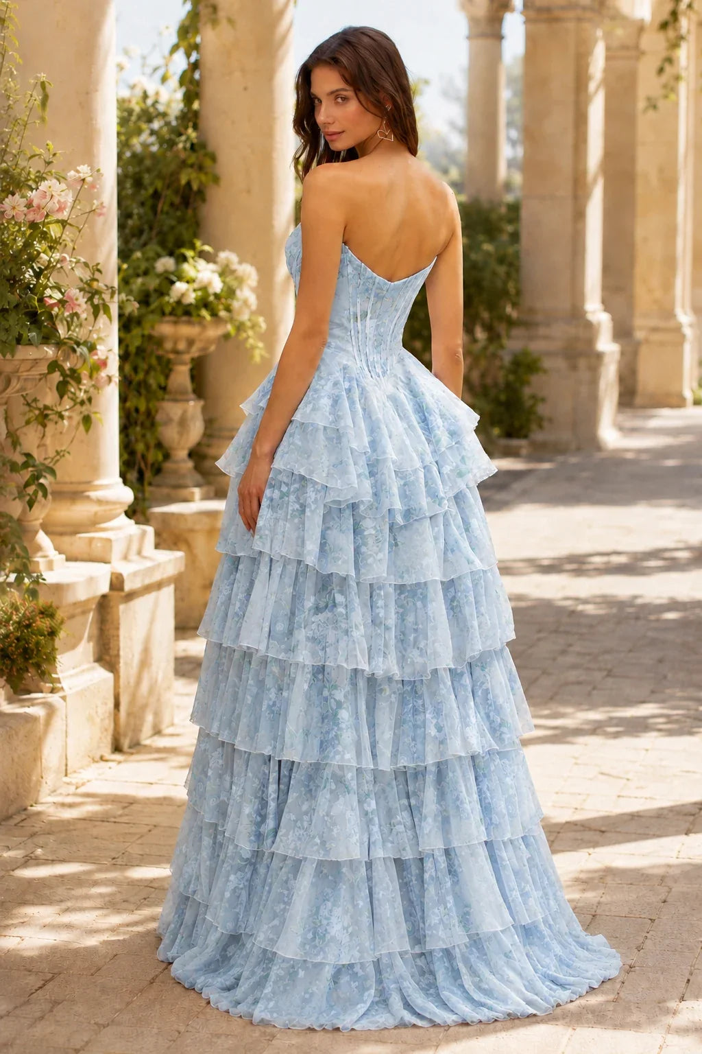 Valentina Strapless Tiered Floral Ball Gown Prom Dress