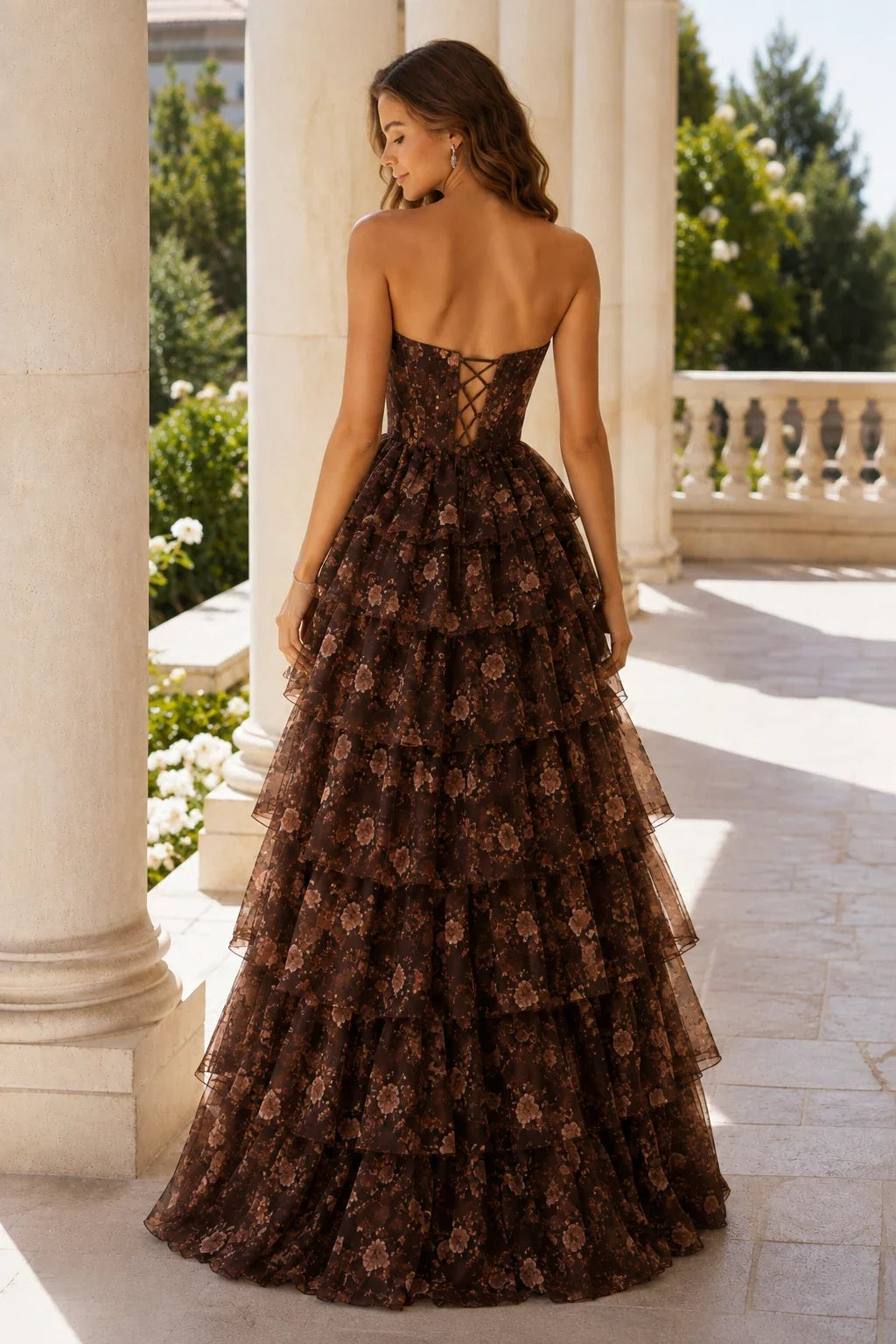Alessandra Strapless Tiered Ruffle Prom Dress with Slit