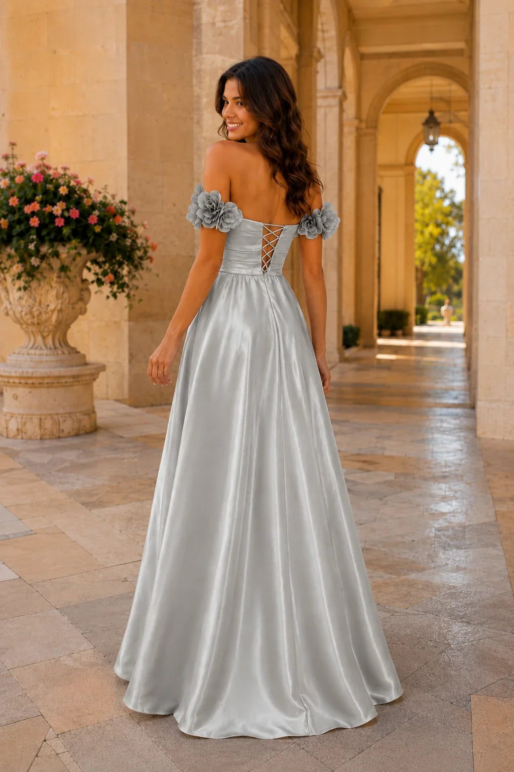 Annalise Off-the-Shoulder Floral A-Line Prom Dress