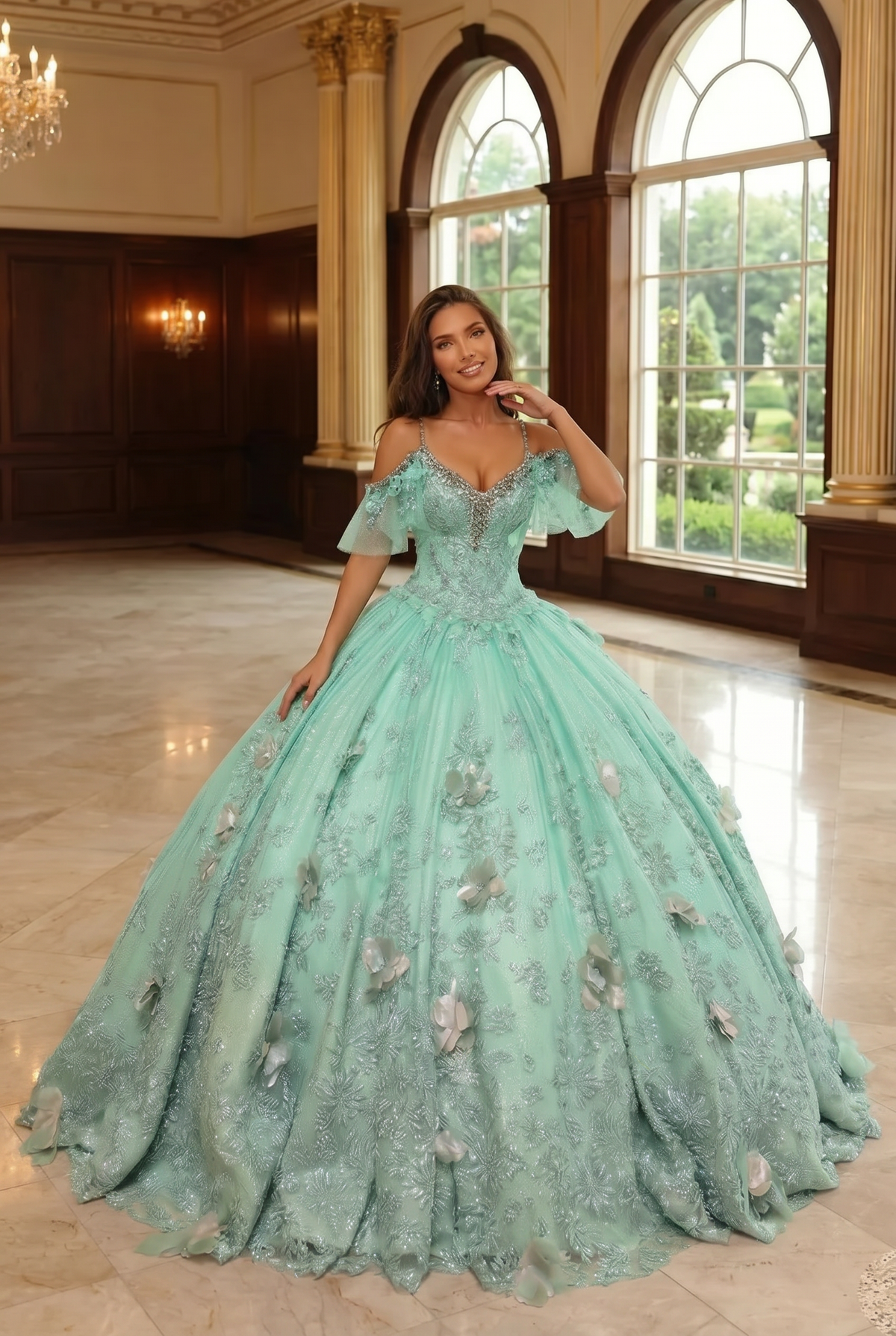 Eliana Charming Ball Gown V Neck Quinceañera Dress With 3D Butterfly and Embroidery