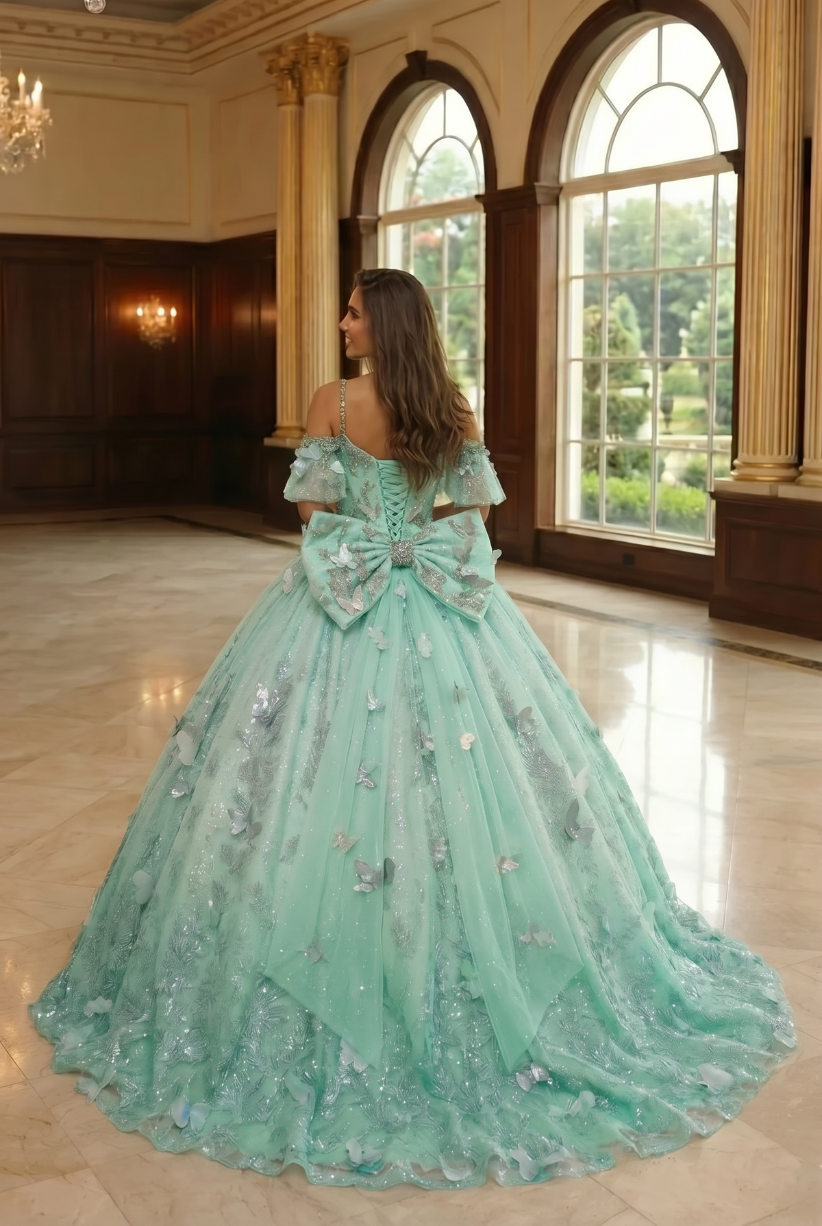 Eliana Charming Ball Gown V Neck Quinceañera Dress With 3D Butterfly and Embroidery