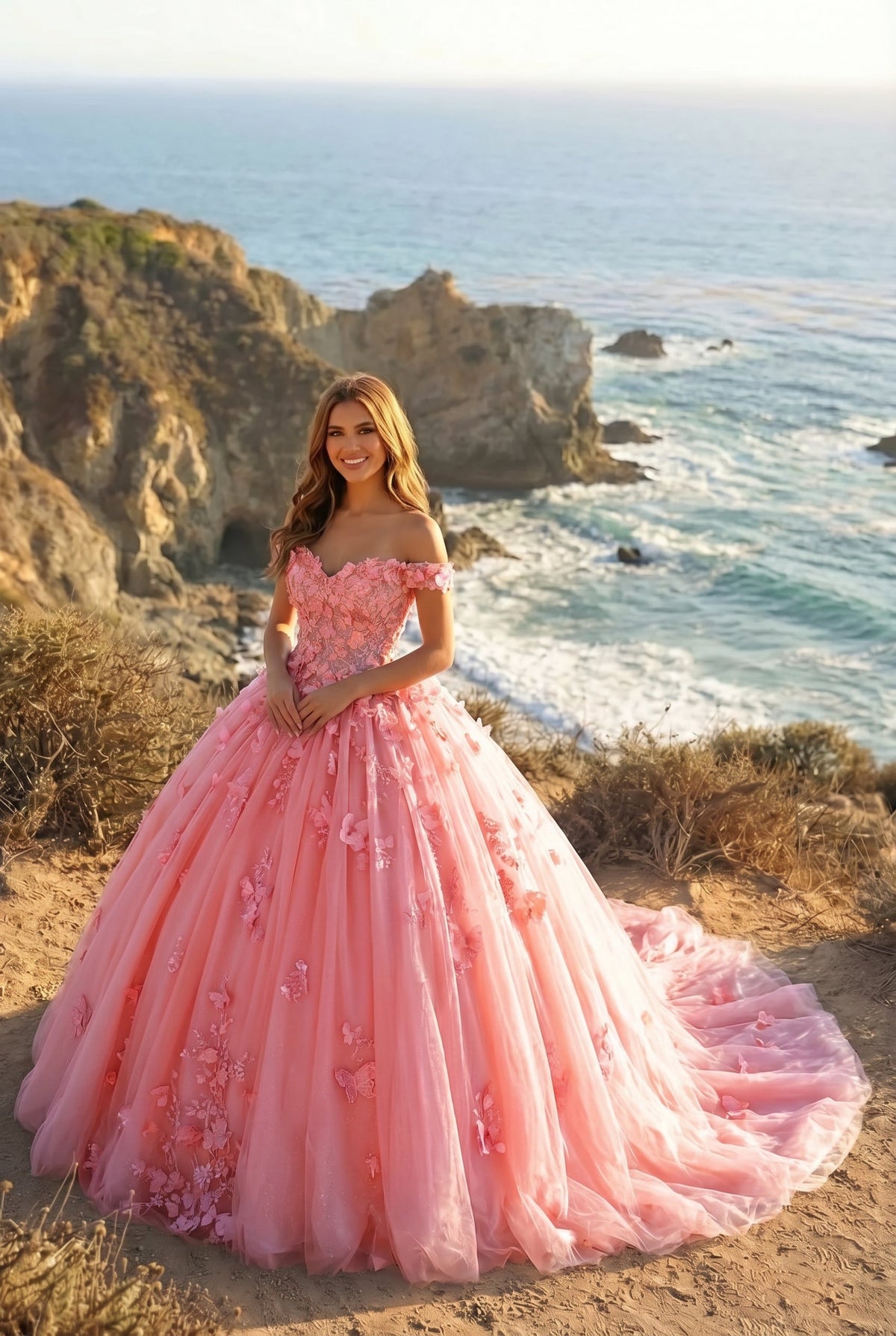 Amaris Charming Ball Gown Cold Shoulder Quinceañera Dress With 3D Floral & Lace