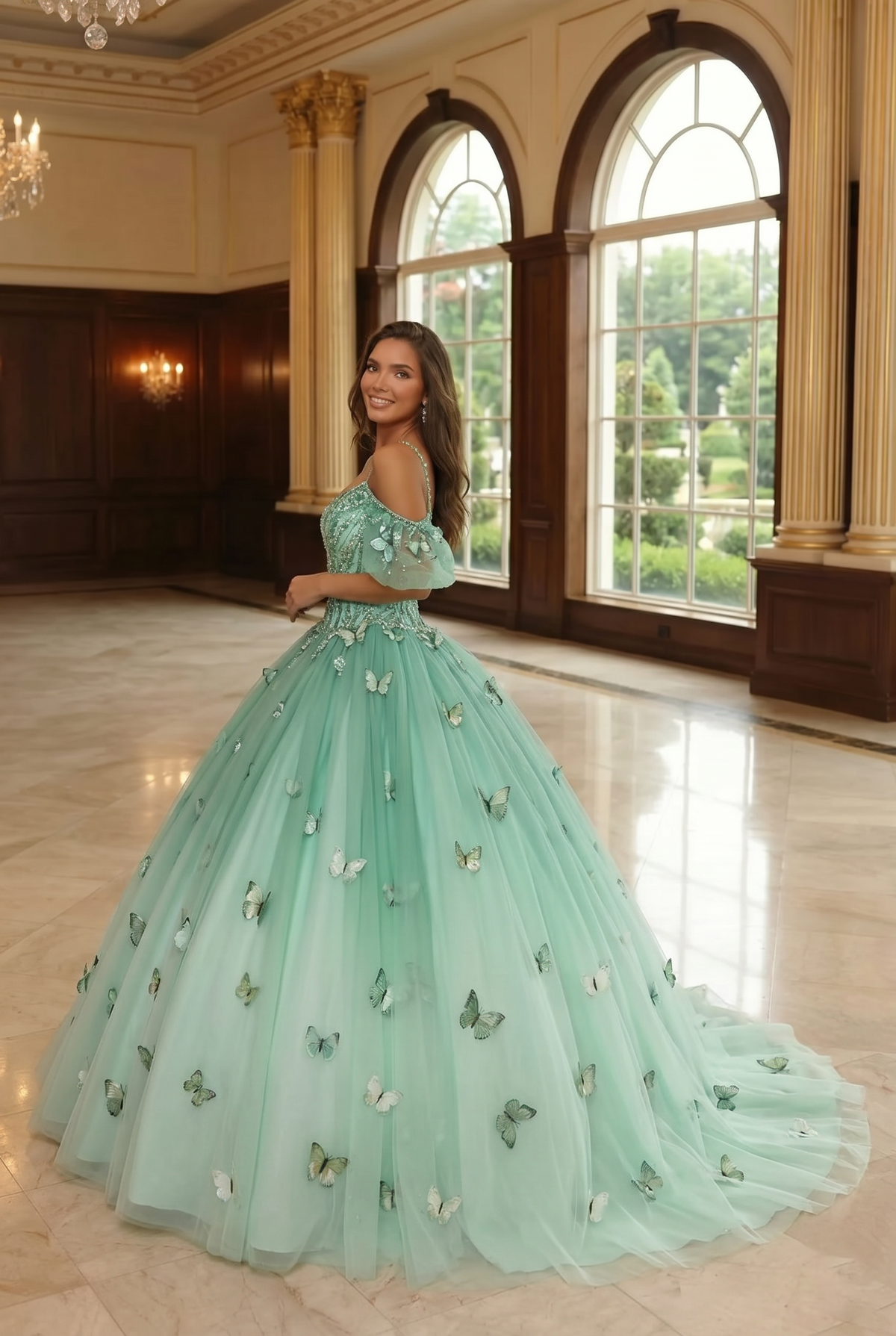 Eliana Charming Ball Gown V Neck Quinceañera Dress With 3D Butterfly and Embroidery