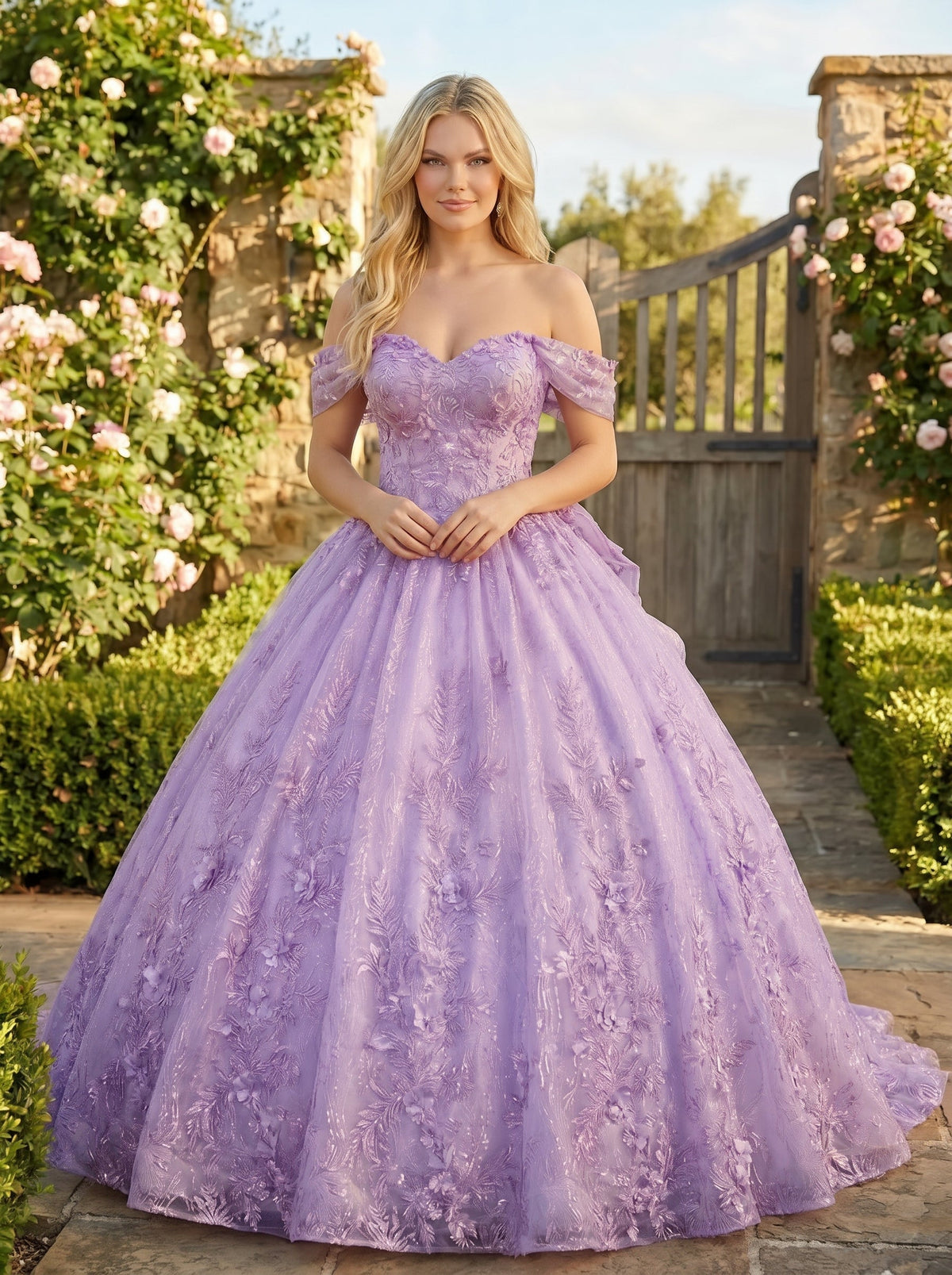 Florencia Charming Ball Gown cold shoulder Quinceañera Dress With Embroidery and Bow
