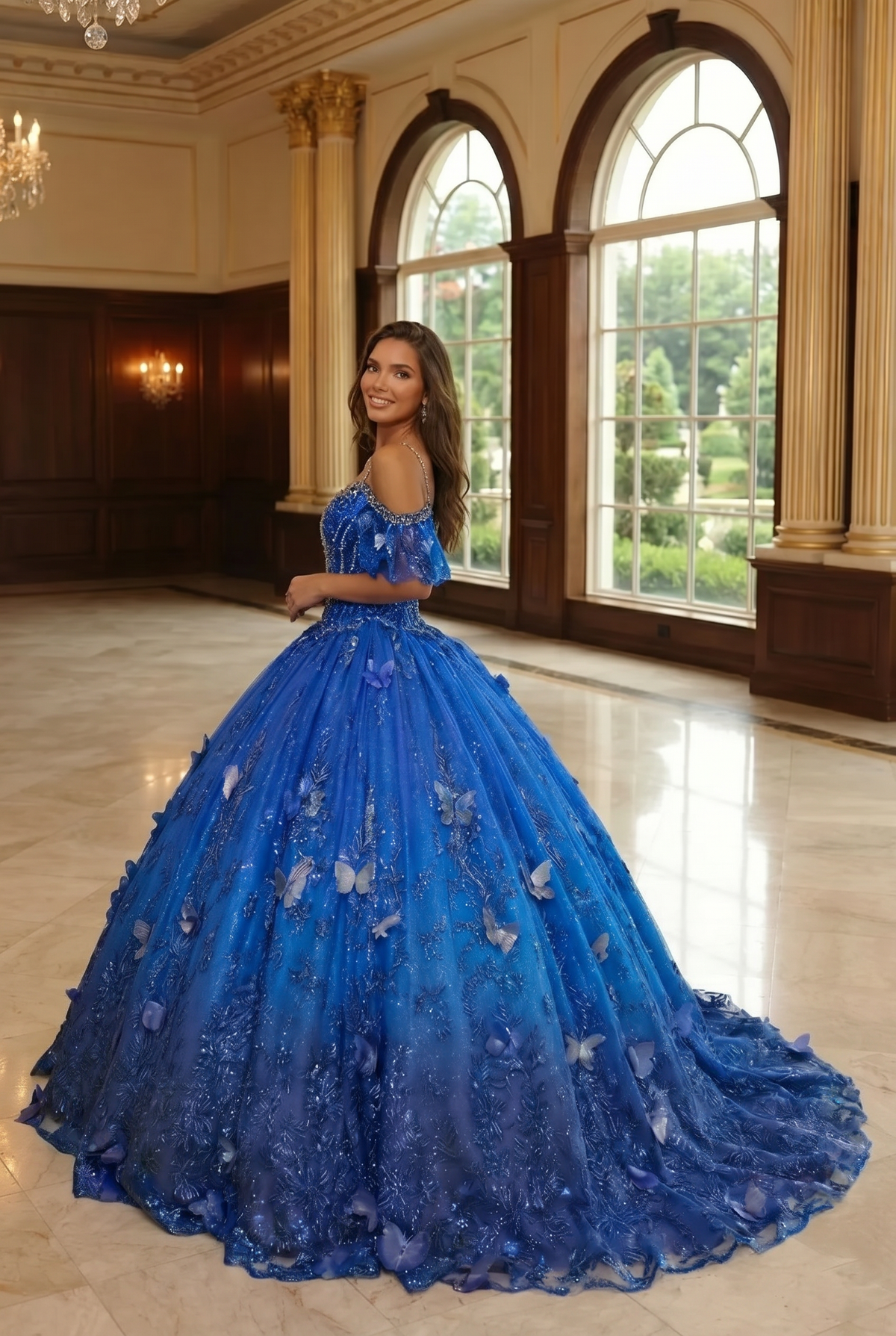 Eliana Charming Ball Gown V Neck Quinceañera Dress With 3D Butterfly and Embroidery