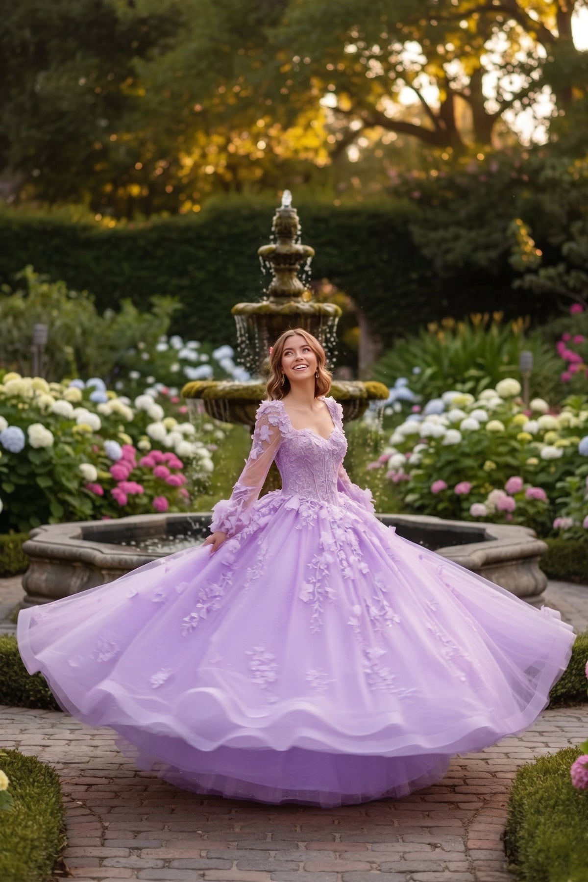 Rosalia Charming Ball Gown Long Sleeve Quinceañera Dress With Floral Lace