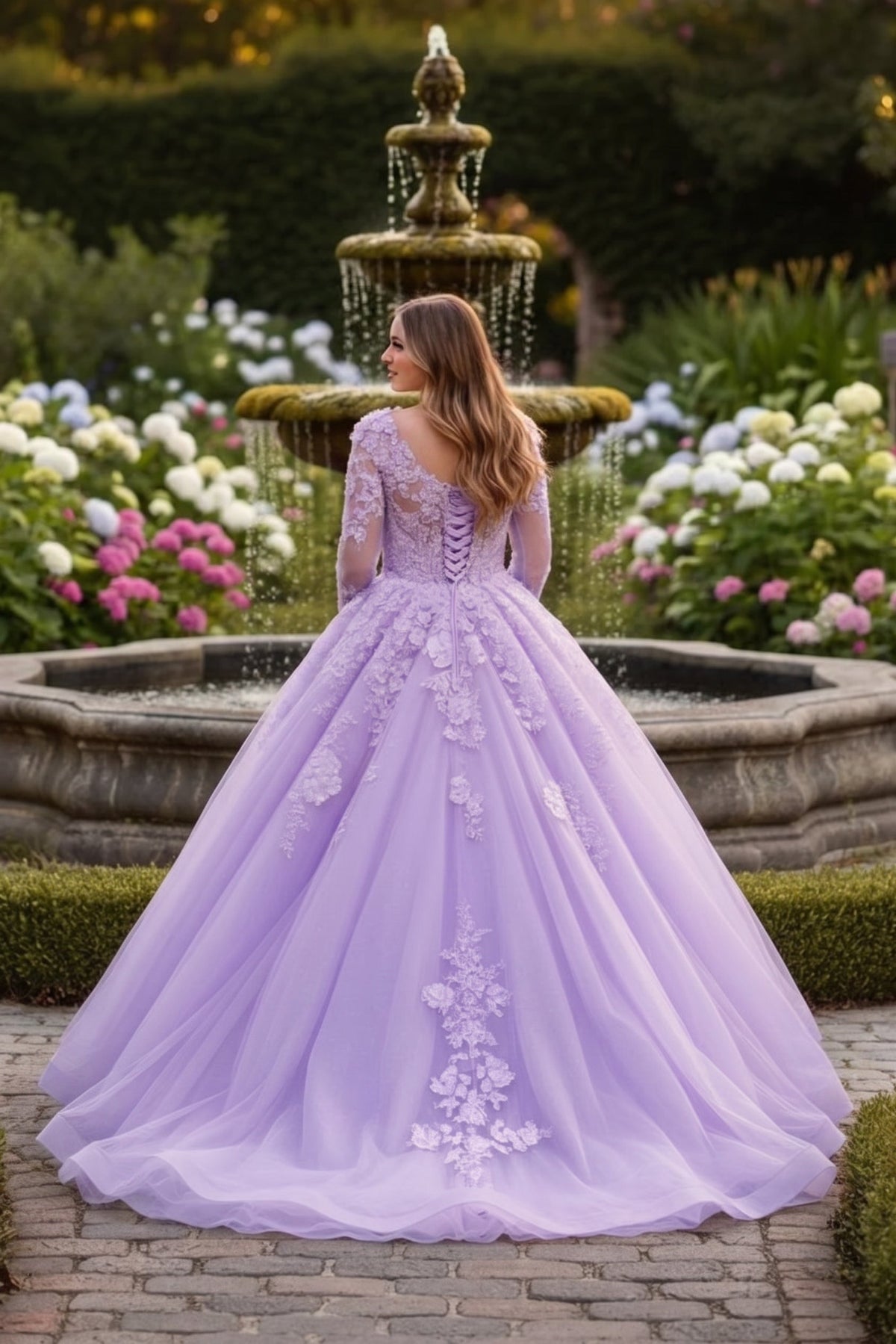 Rosalia Charming Ball Gown Long Sleeve Quinceañera Dress With Floral Lace