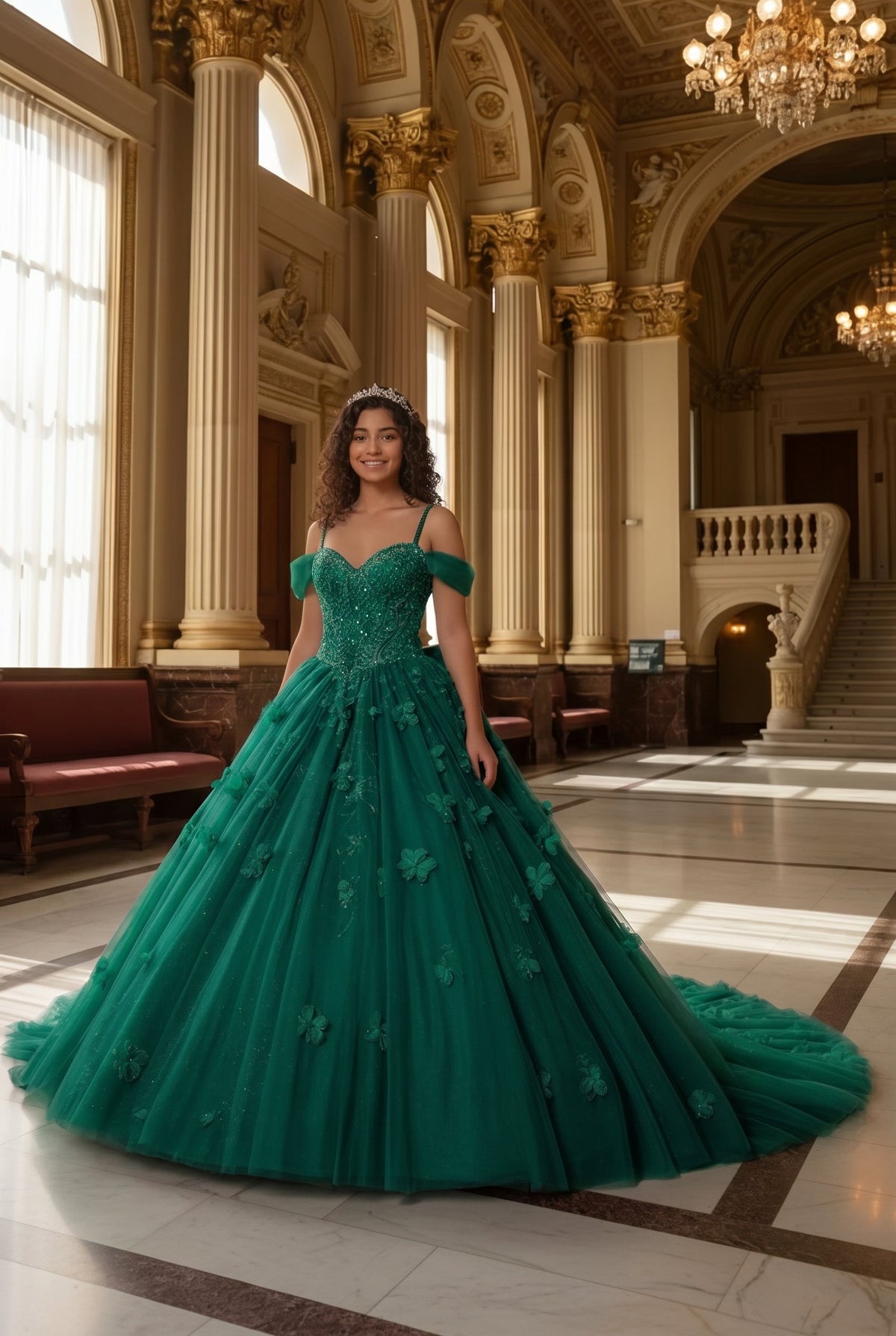 Claridad Charming Ball Gown Cold Shoulder Quinceañera Dress With 3D Floral and Lace