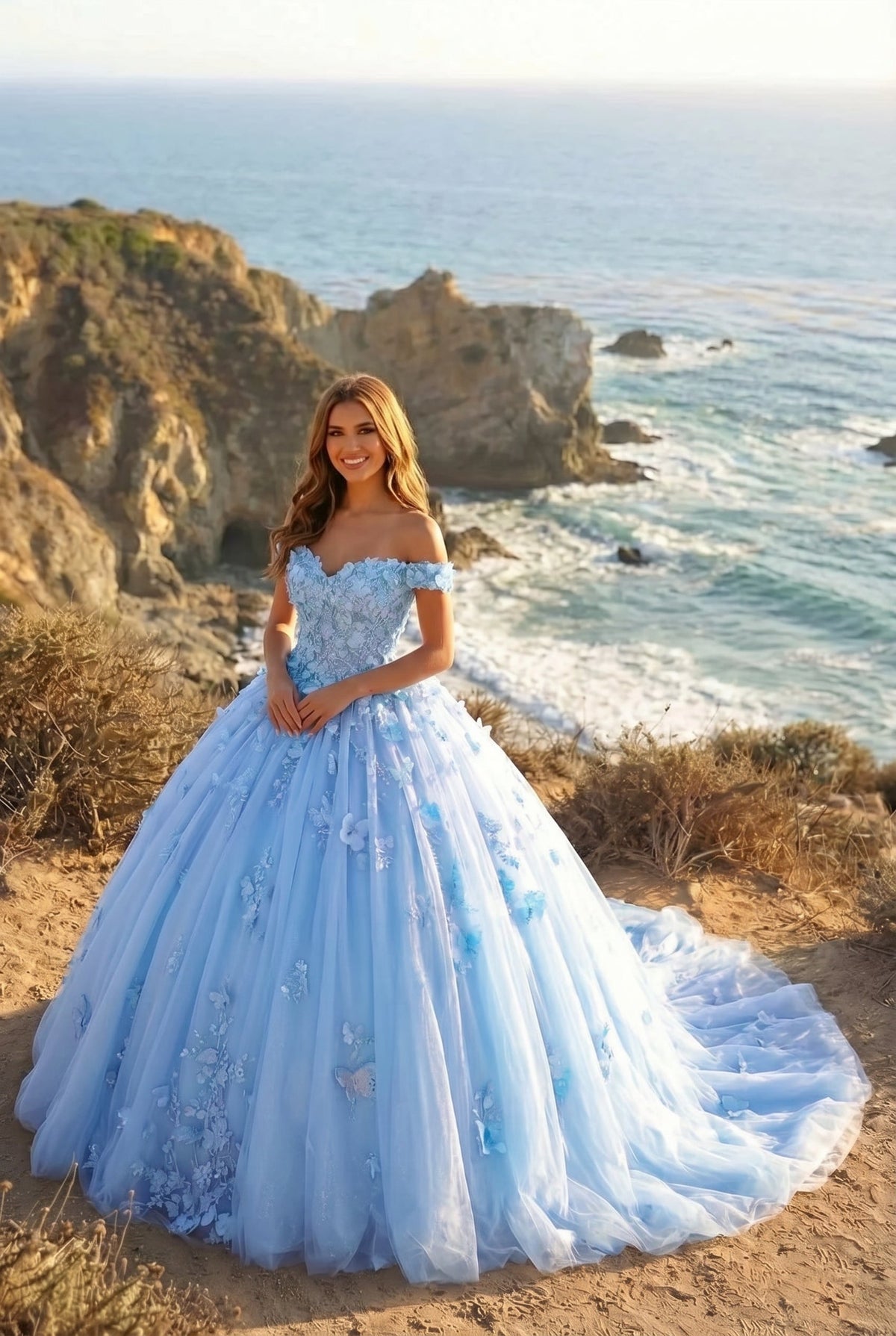 Amaris Charming Ball Gown Cold Shoulder Quinceañera Dress With 3D Floral & Lace