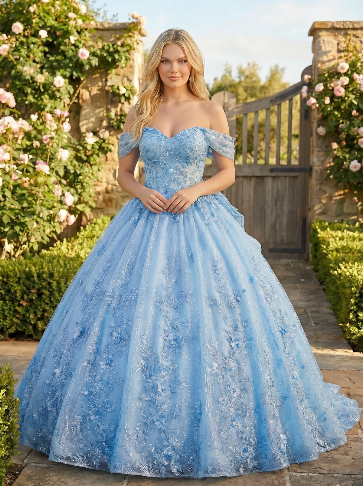 Florencia Charming Ball Gown cold shoulder Quinceañera Dress With Embroidery and Bow