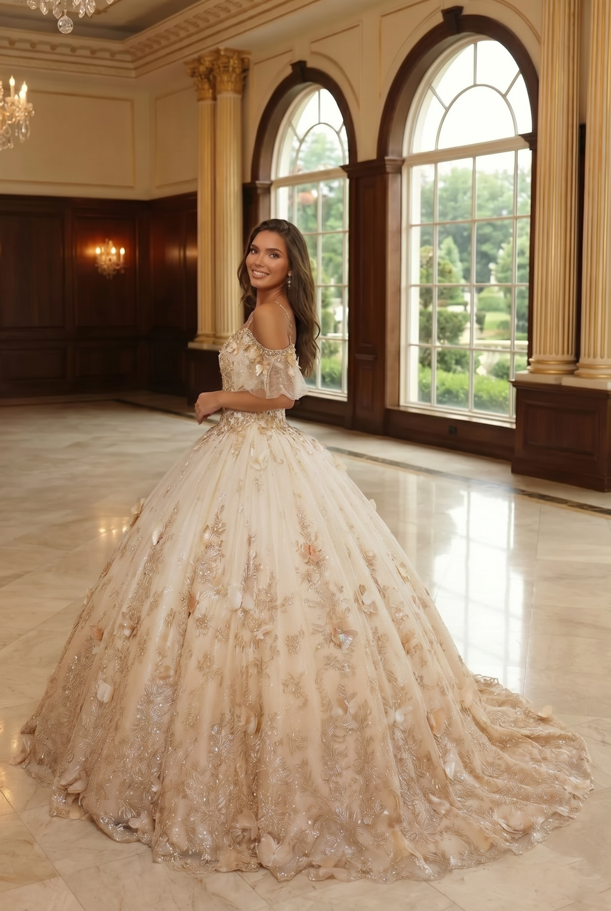 Eliana Charming Ball Gown V Neck Quinceañera Dress With 3D Butterfly and Embroidery