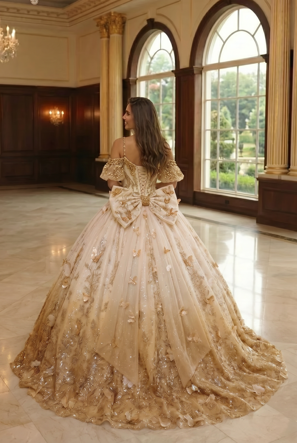 Eliana Charming Ball Gown V Neck Quinceañera Dress With 3D Butterfly and Embroidery