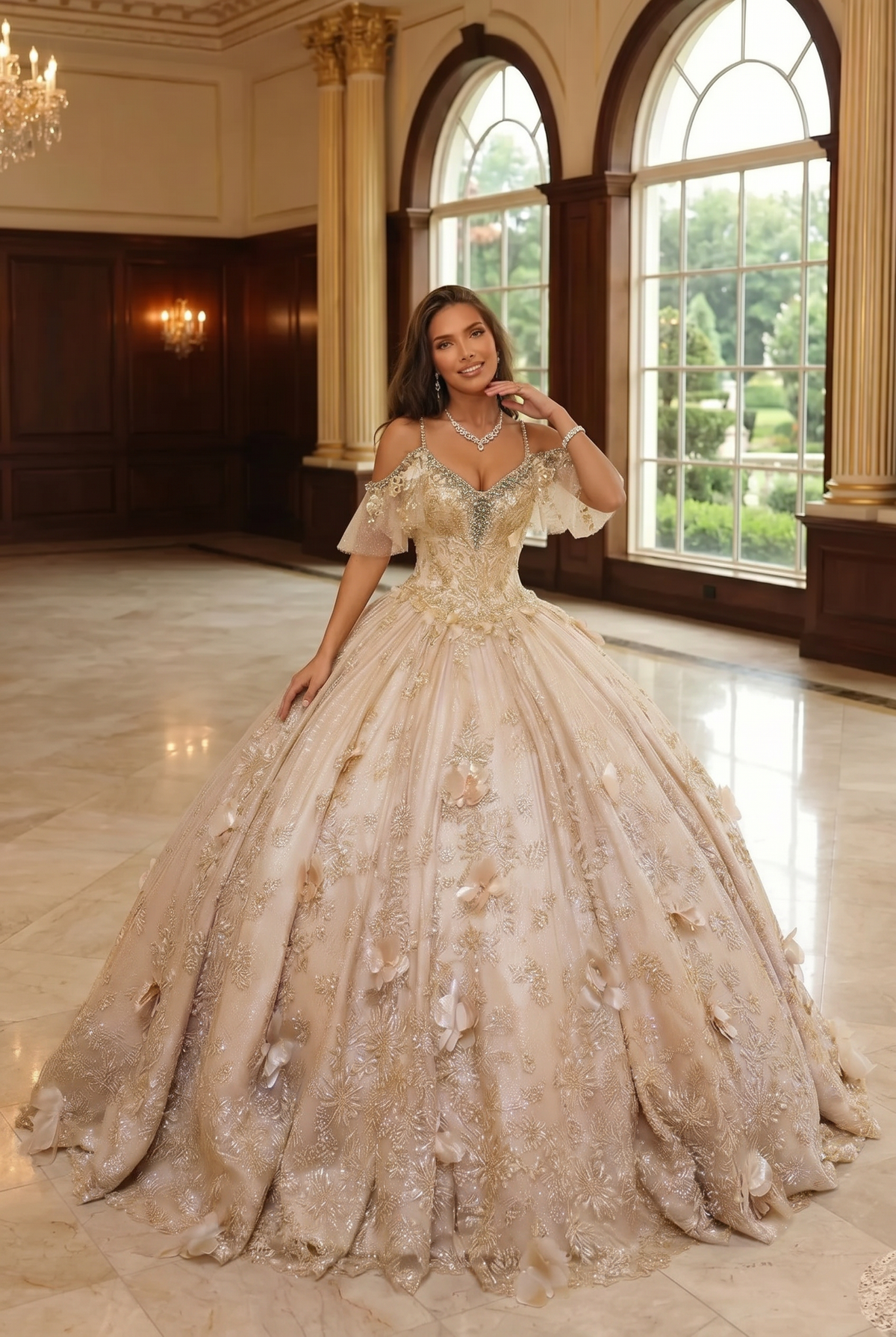 Eliana Charming Ball Gown V Neck Quinceañera Dress With 3D Butterfly and Embroidery