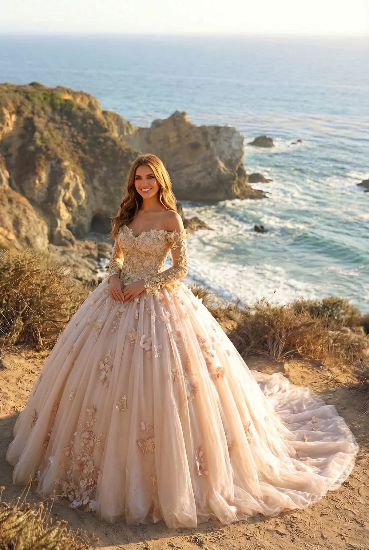 Amaris Charming Ball Gown Cold Shoulder Quinceañera Dress With 3D Floral & Lace