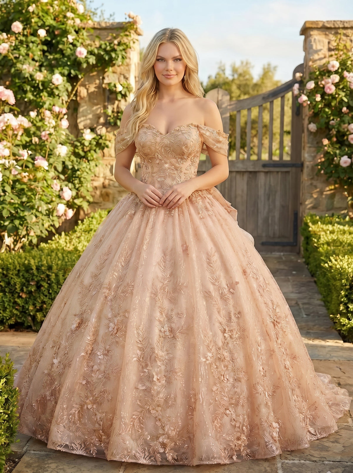 Florencia Charming Ball Gown cold shoulder Quinceañera Dress With Embroidery and Bow
