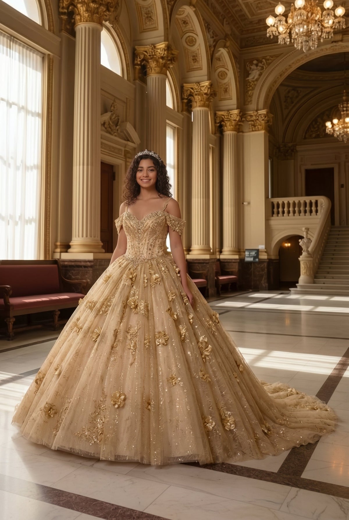 Claridad Charming Ball Gown Cold Shoulder Quinceañera Dress With 3D Floral and Lace