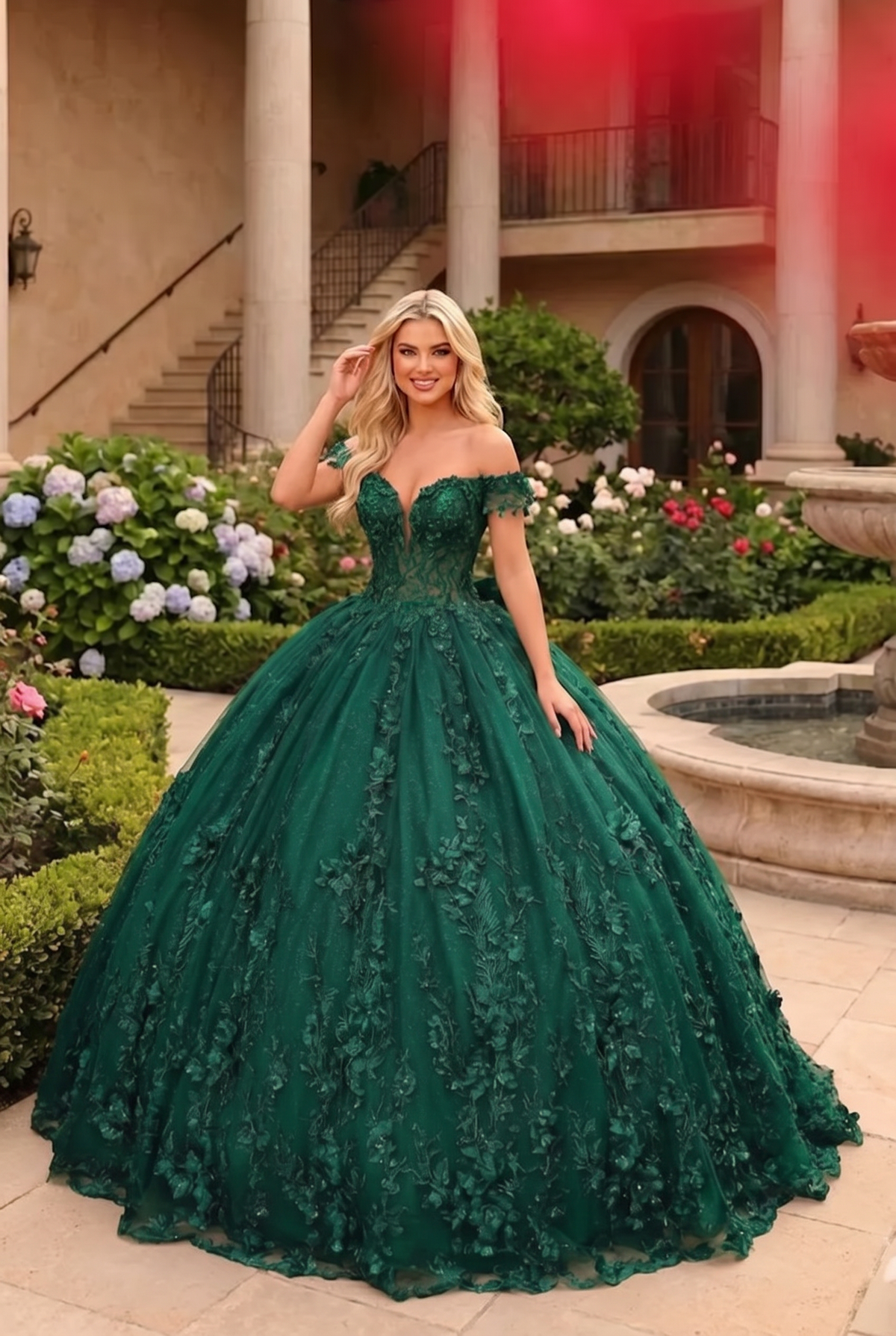 Gardenia Charming Ball Gown Cold Shoulder Quinceañera Dress With Floral Lace and Bow