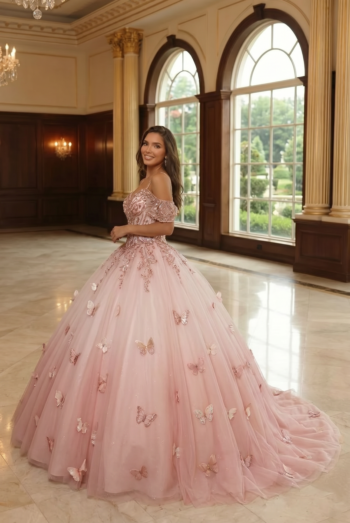 Eliana Charming Ball Gown V Neck Quinceañera Dress With 3D Butterfly and Embroidery