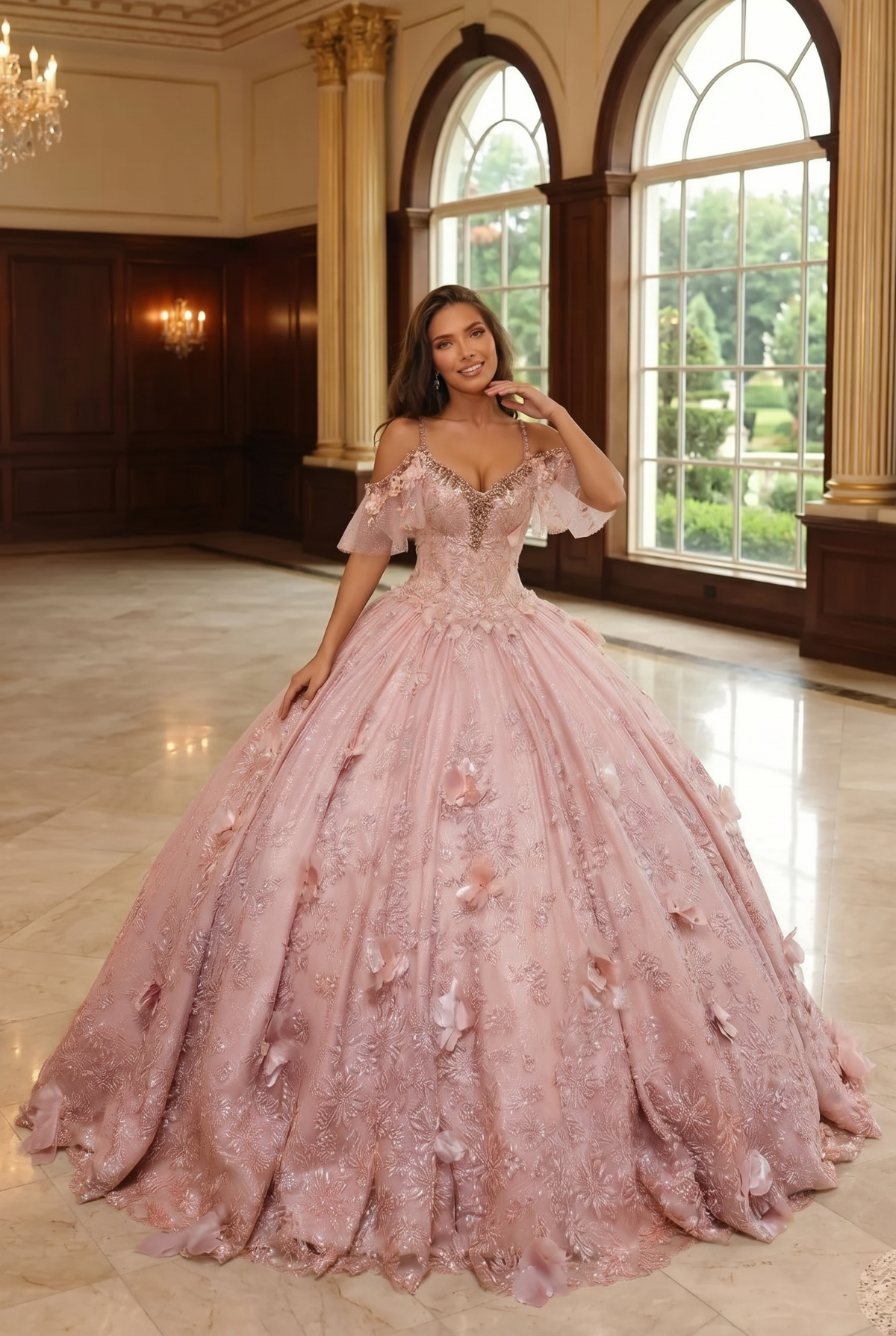 Eliana Charming Ball Gown V Neck Quinceañera Dress With 3D Butterfly and Embroidery