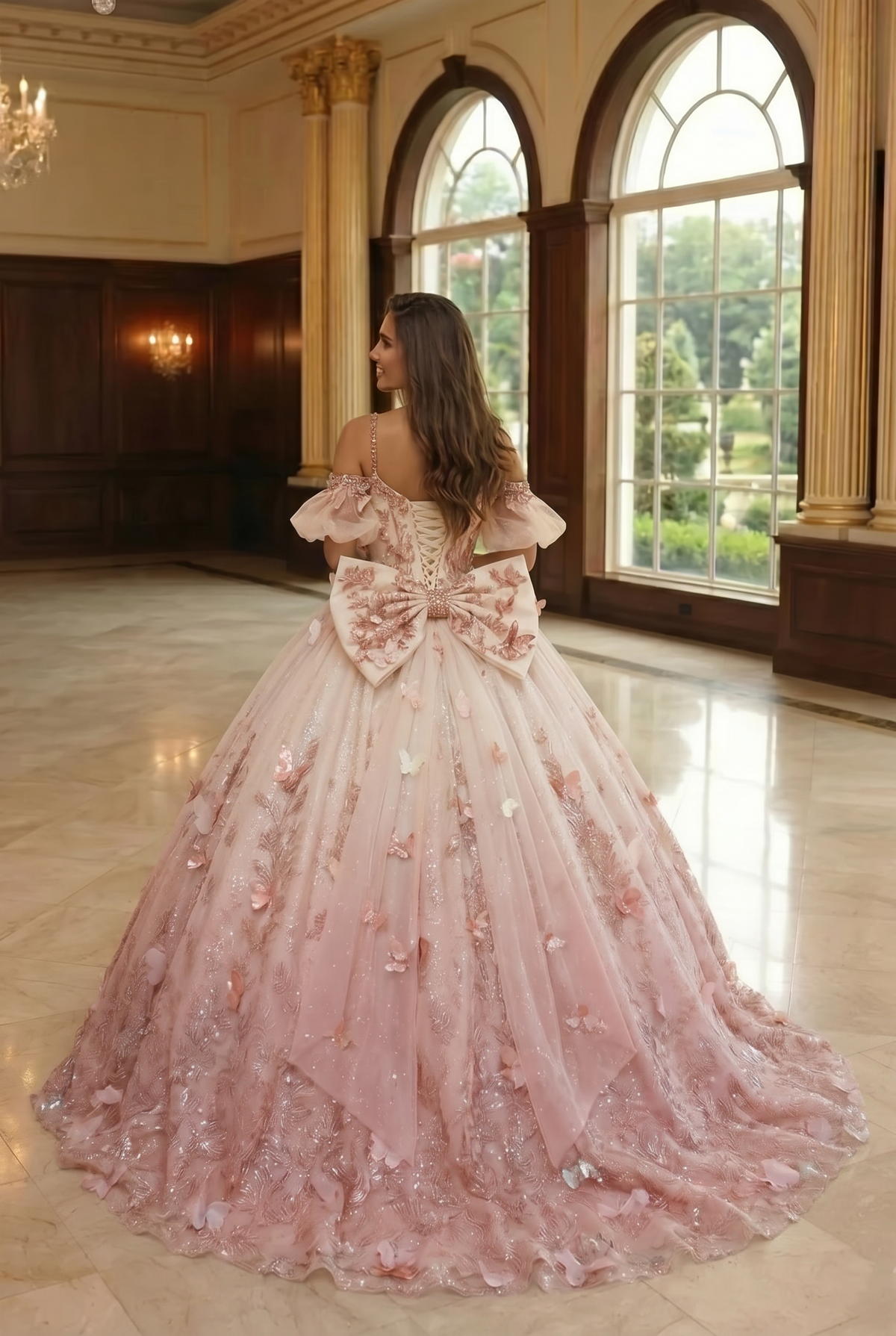 Eliana Charming Ball Gown V Neck Quinceañera Dress With 3D Butterfly and Embroidery