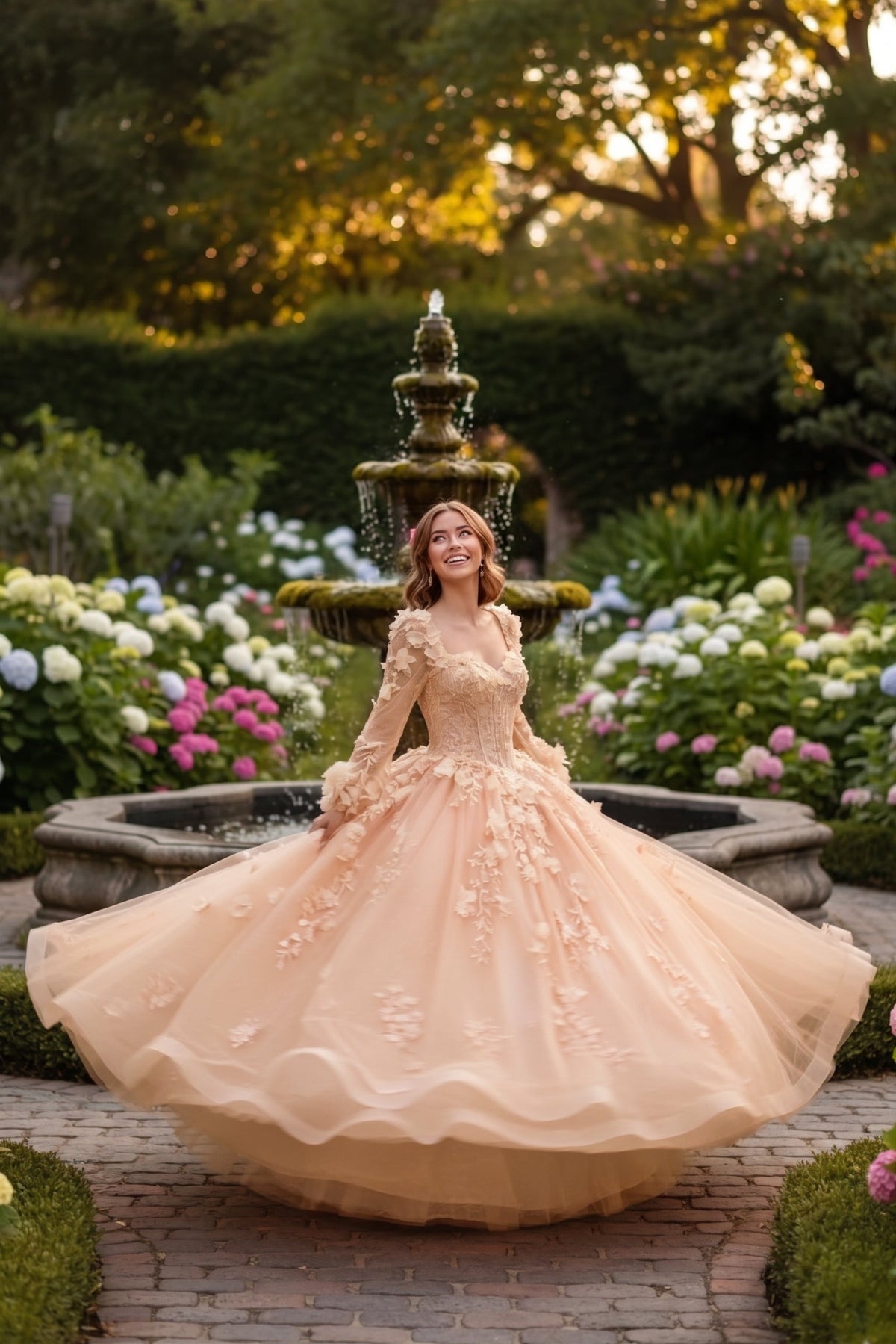 Rosalia Charming Ball Gown Long Sleeve Quinceañera Dress With Floral Lace