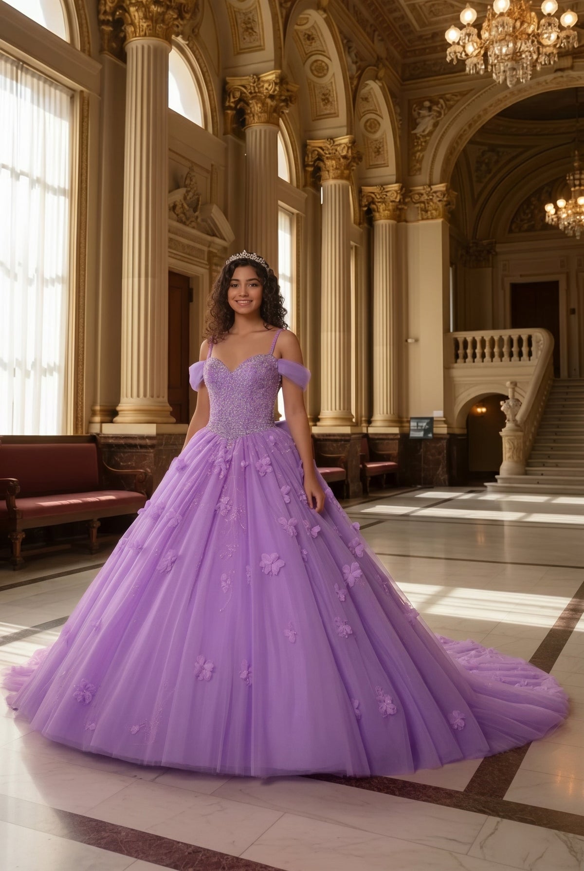Claridad Charming Ball Gown Cold Shoulder Quinceañera Dress With 3D Floral and Lace