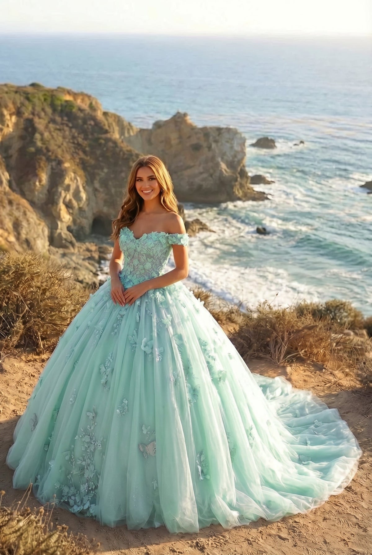 Amaris Charming Ball Gown Cold Shoulder Quinceañera Dress With 3D Floral & Lace