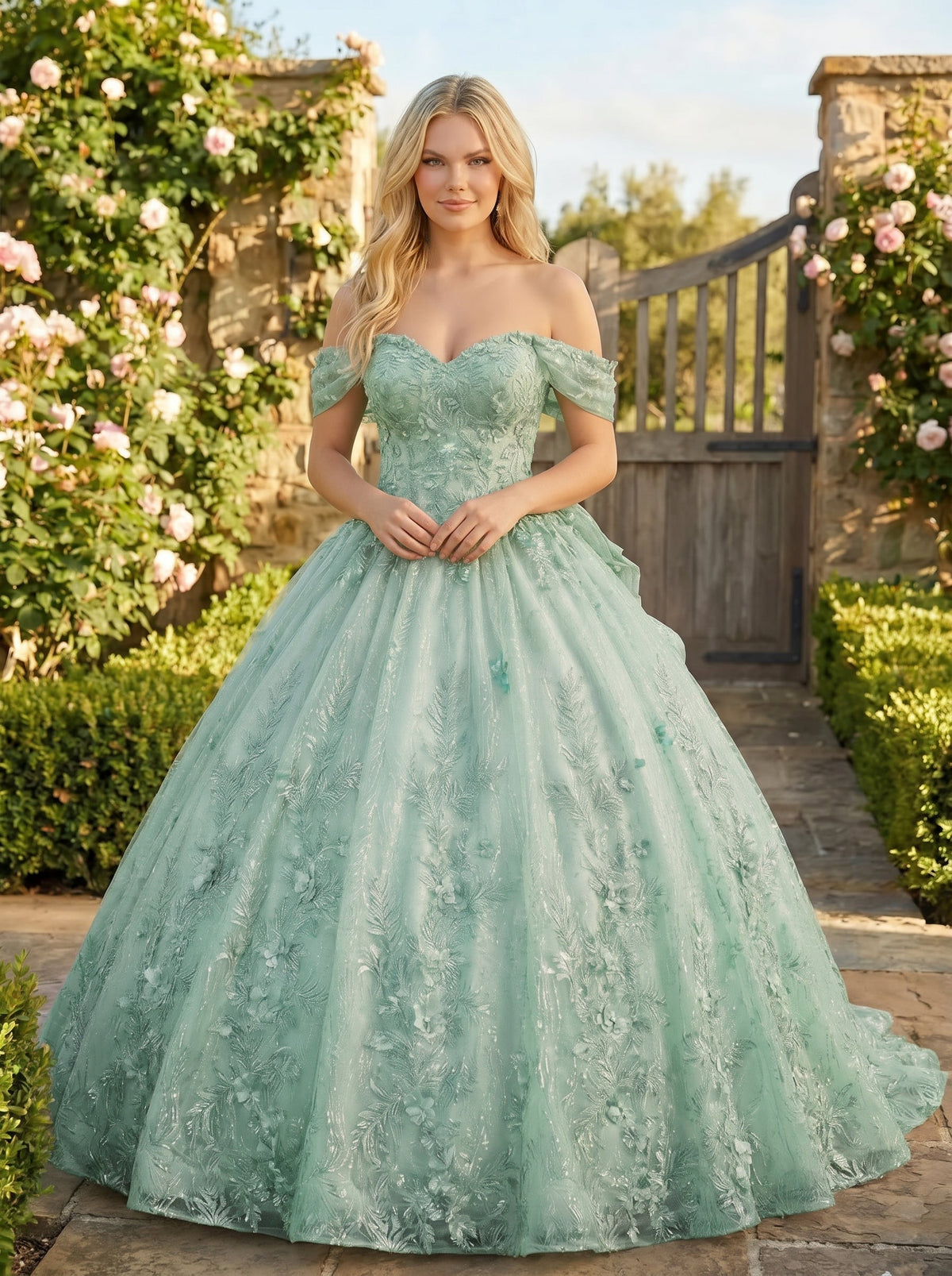 Florencia Charming Ball Gown cold shoulder Quinceañera Dress With Embroidery and Bow
