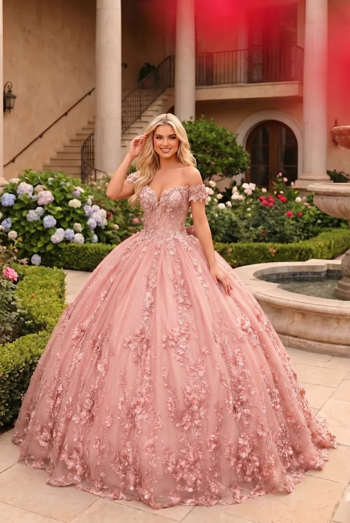 Gardenia Charming Ball Gown Cold Shoulder Quinceañera Dress With Floral Lace and Bow