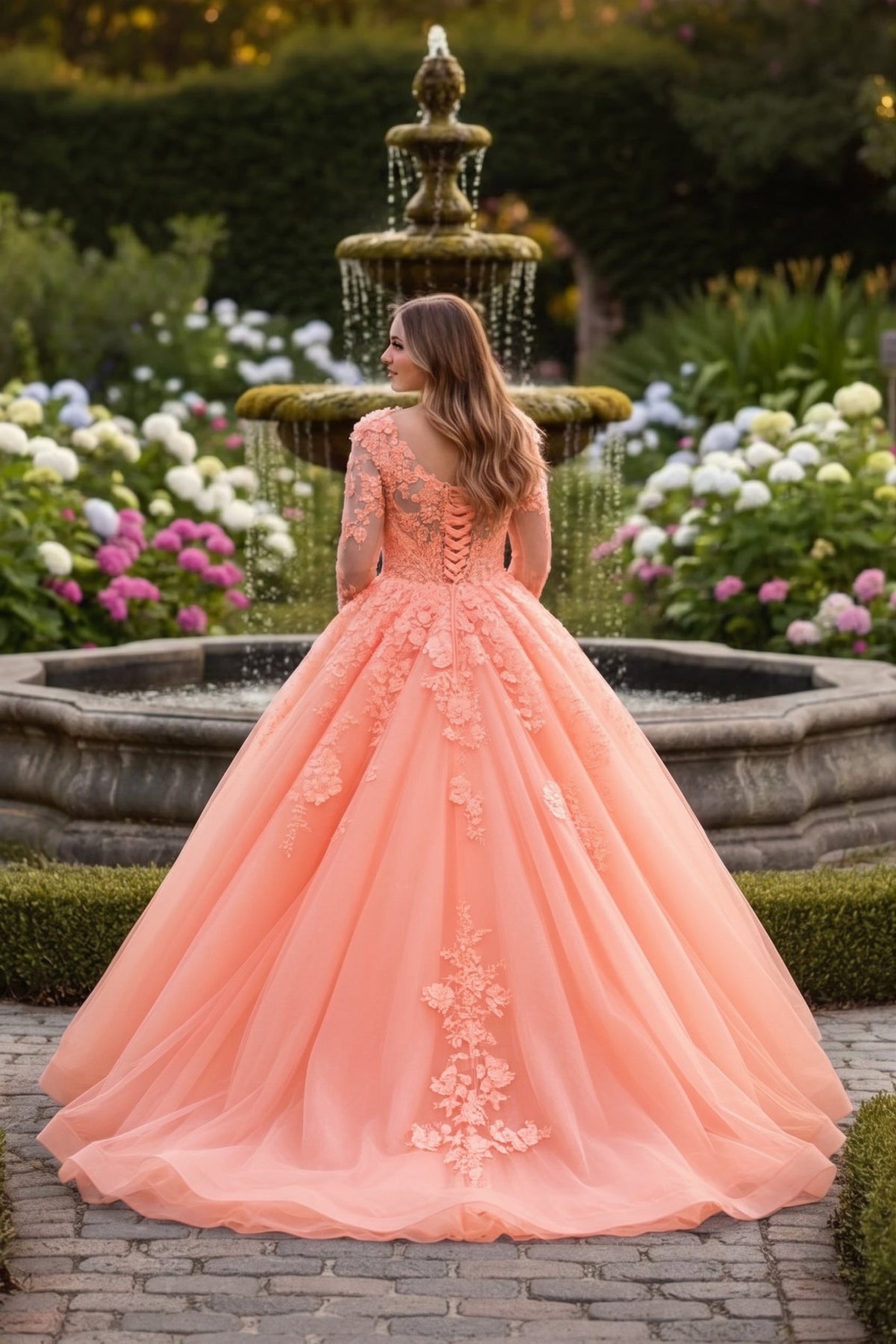 Rosalia Charming Ball Gown Long Sleeve Quinceañera Dress With Floral Lace