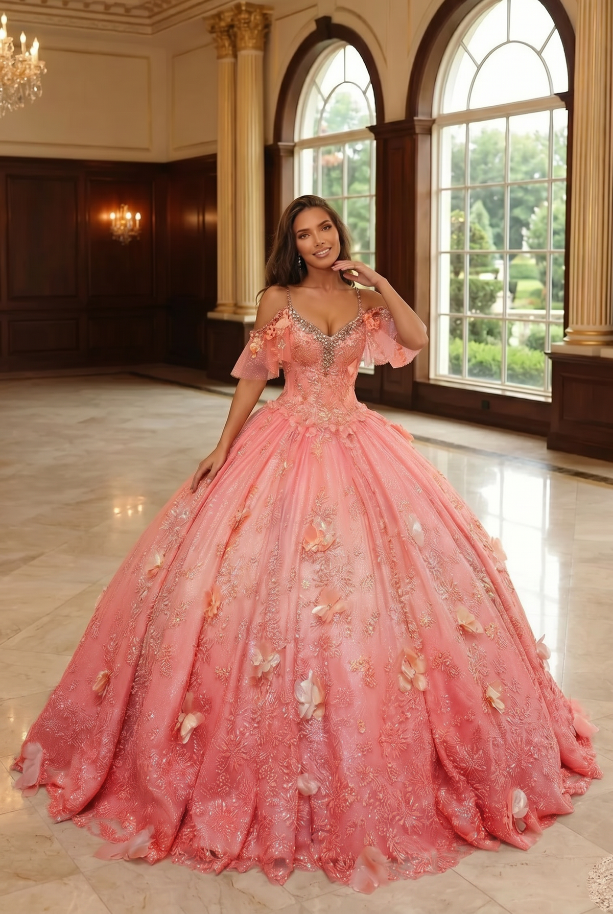 Eliana Charming Ball Gown V Neck Quinceañera Dress With 3D Butterfly and Embroidery