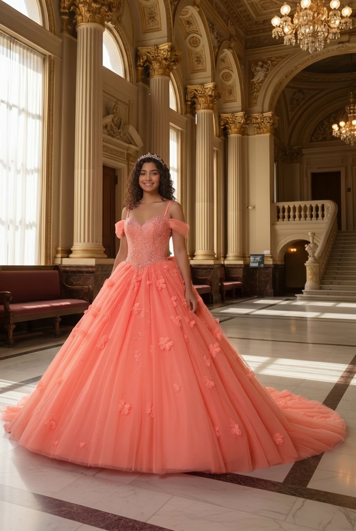 Claridad Charming Ball Gown Cold Shoulder Quinceañera Dress With 3D Floral and Lace