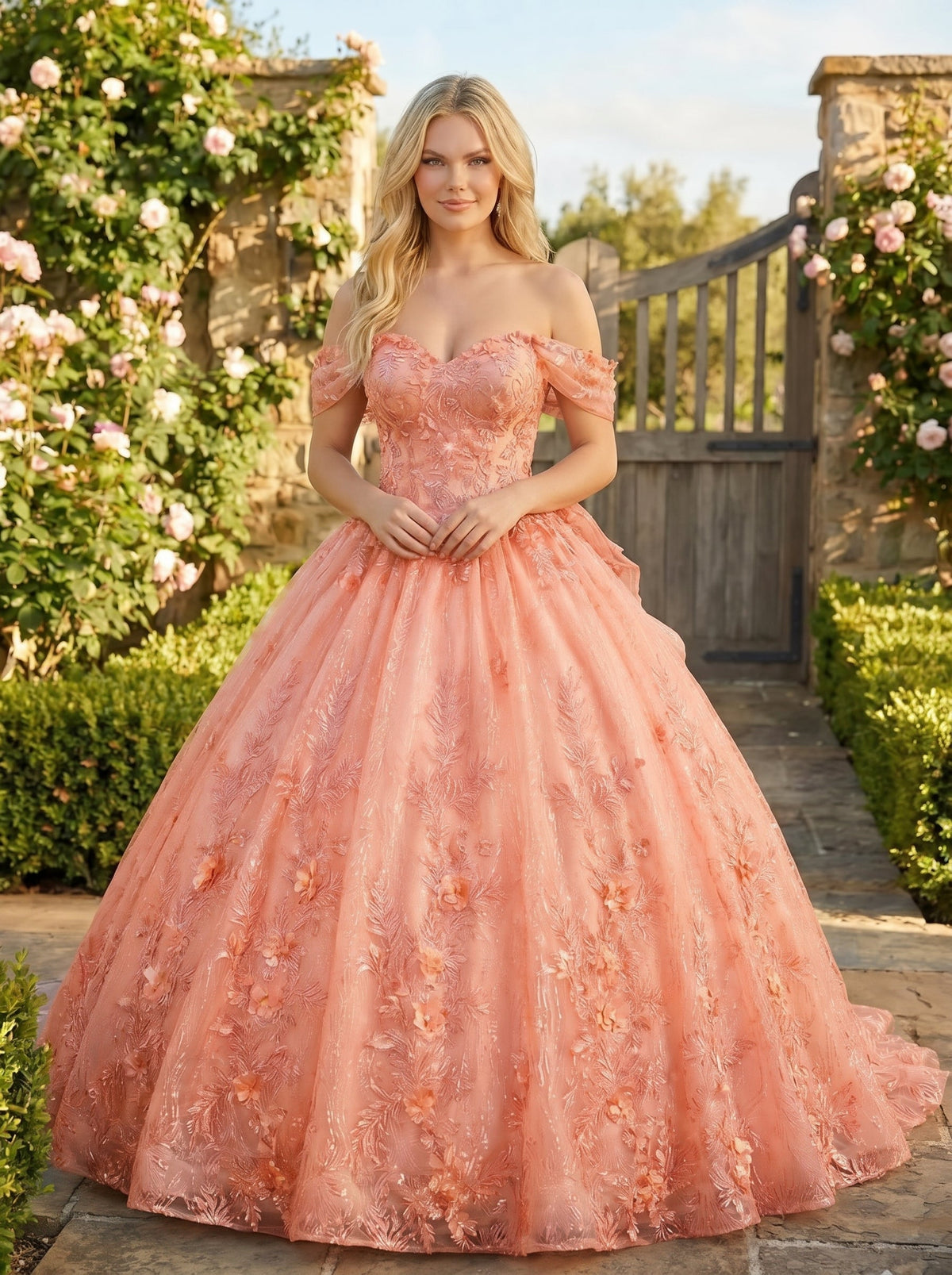 Florencia Charming Ball Gown cold shoulder Quinceañera Dress With Embroidery and Bow