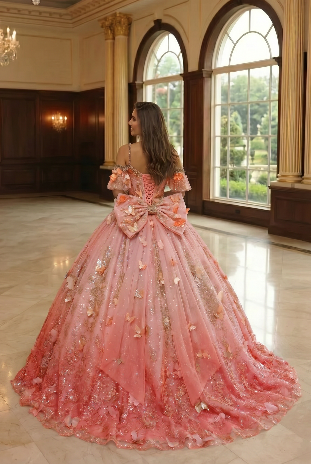 Eliana Charming Ball Gown V Neck Quinceañera Dress With 3D Butterfly and Embroidery