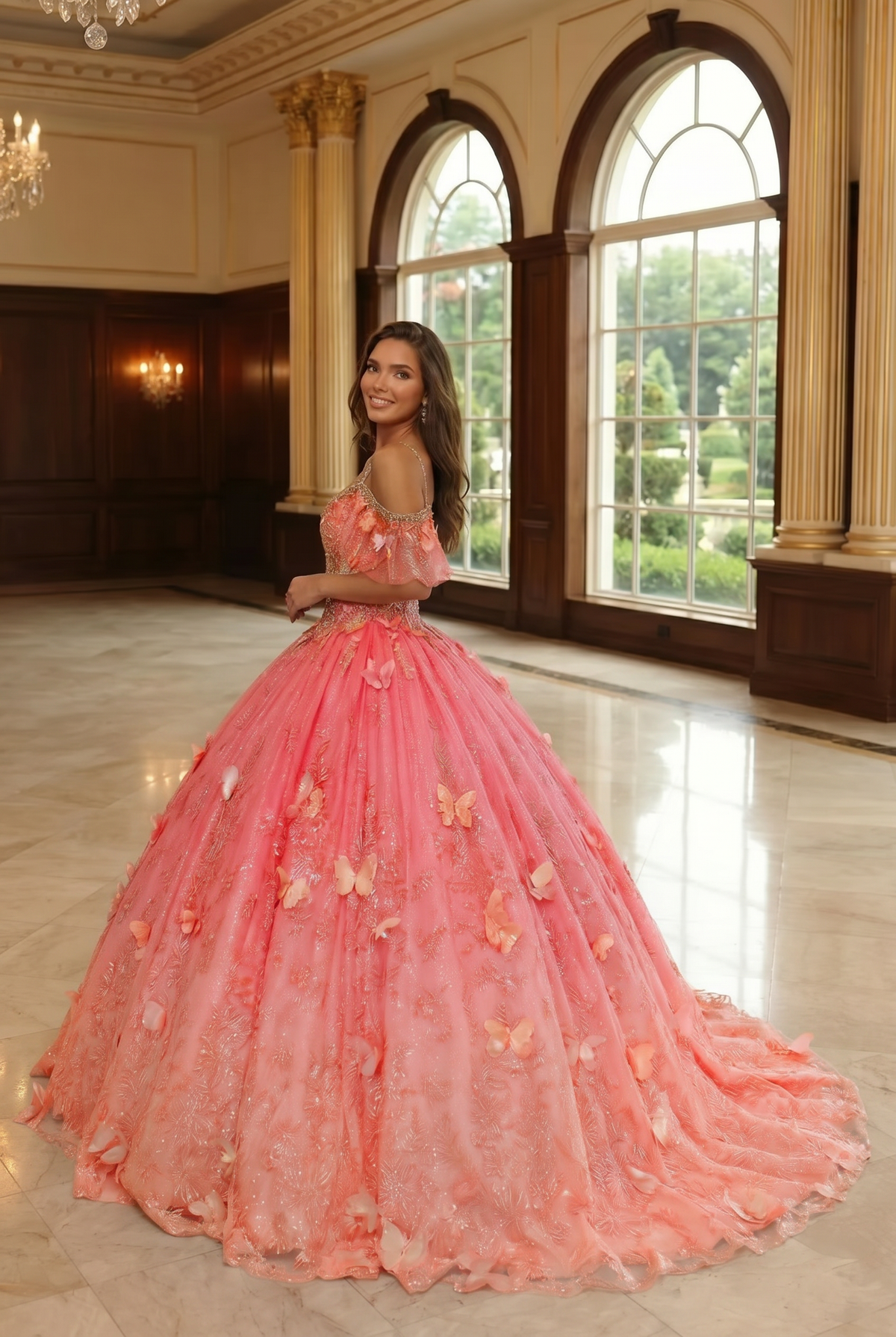 Eliana Charming Ball Gown V Neck Quinceañera Dress With 3D Butterfly and Embroidery