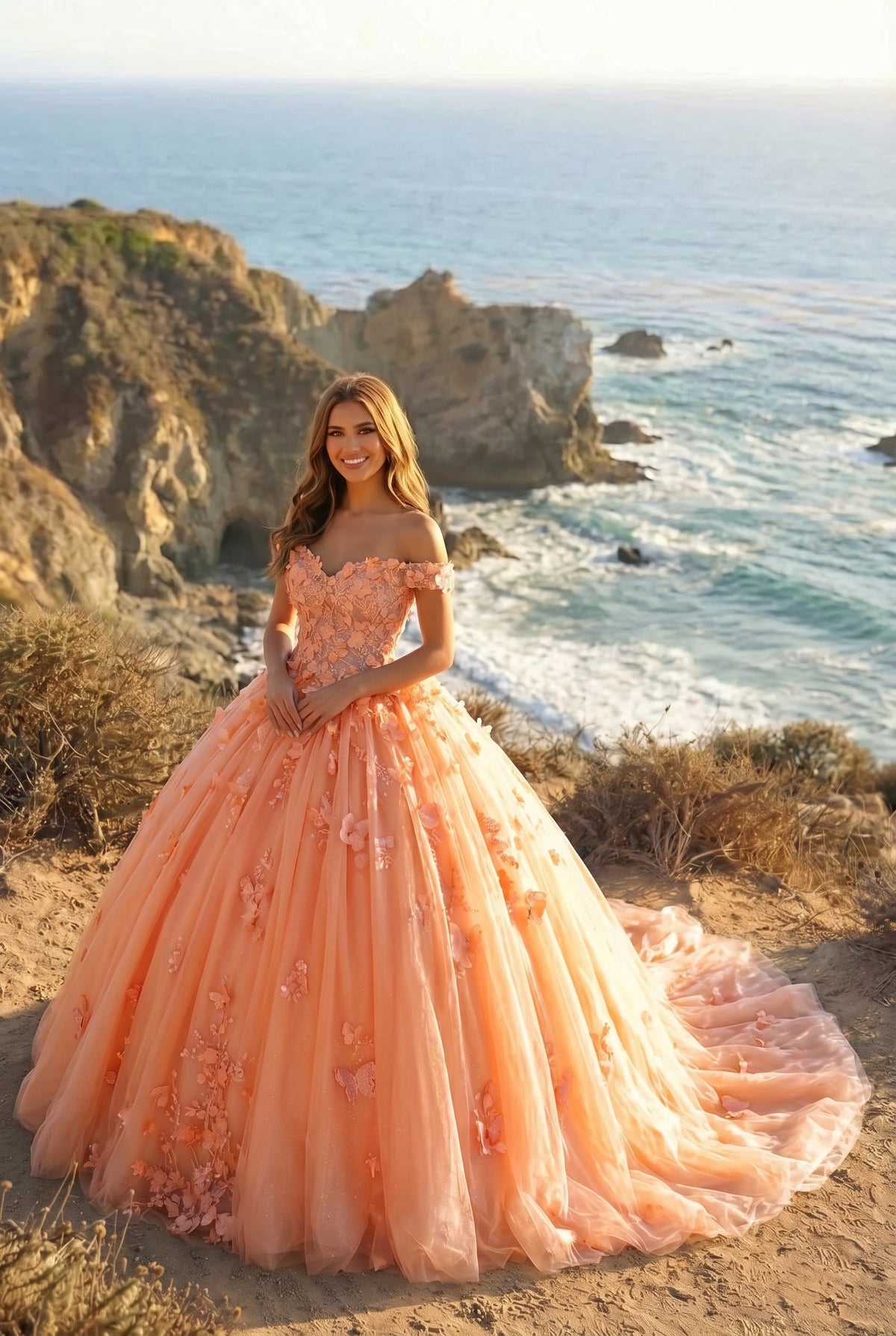 Amaris Charming Ball Gown Cold Shoulder Quinceañera Dress With 3D Floral & Lace