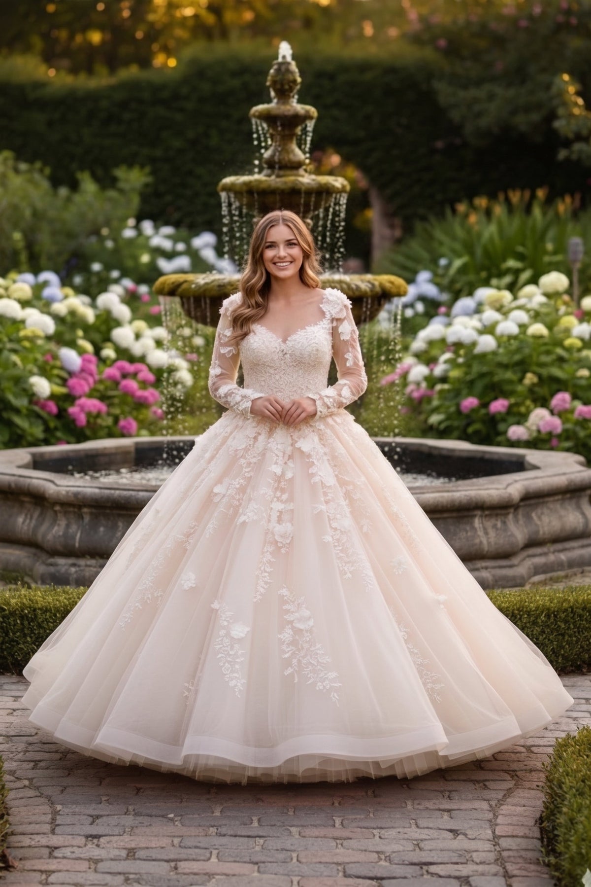 Rosalia Charming Ball Gown Long Sleeve Quinceañera Dress With Floral Lace